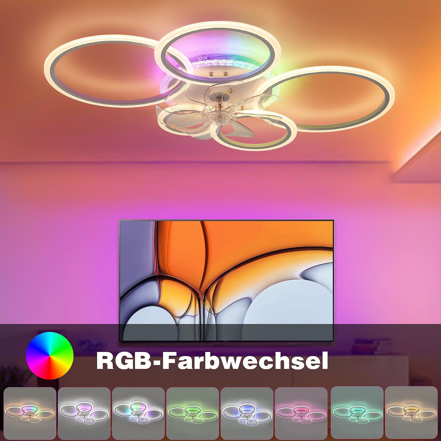 RGB LED Ceiling Fan with Light,Remote Control.