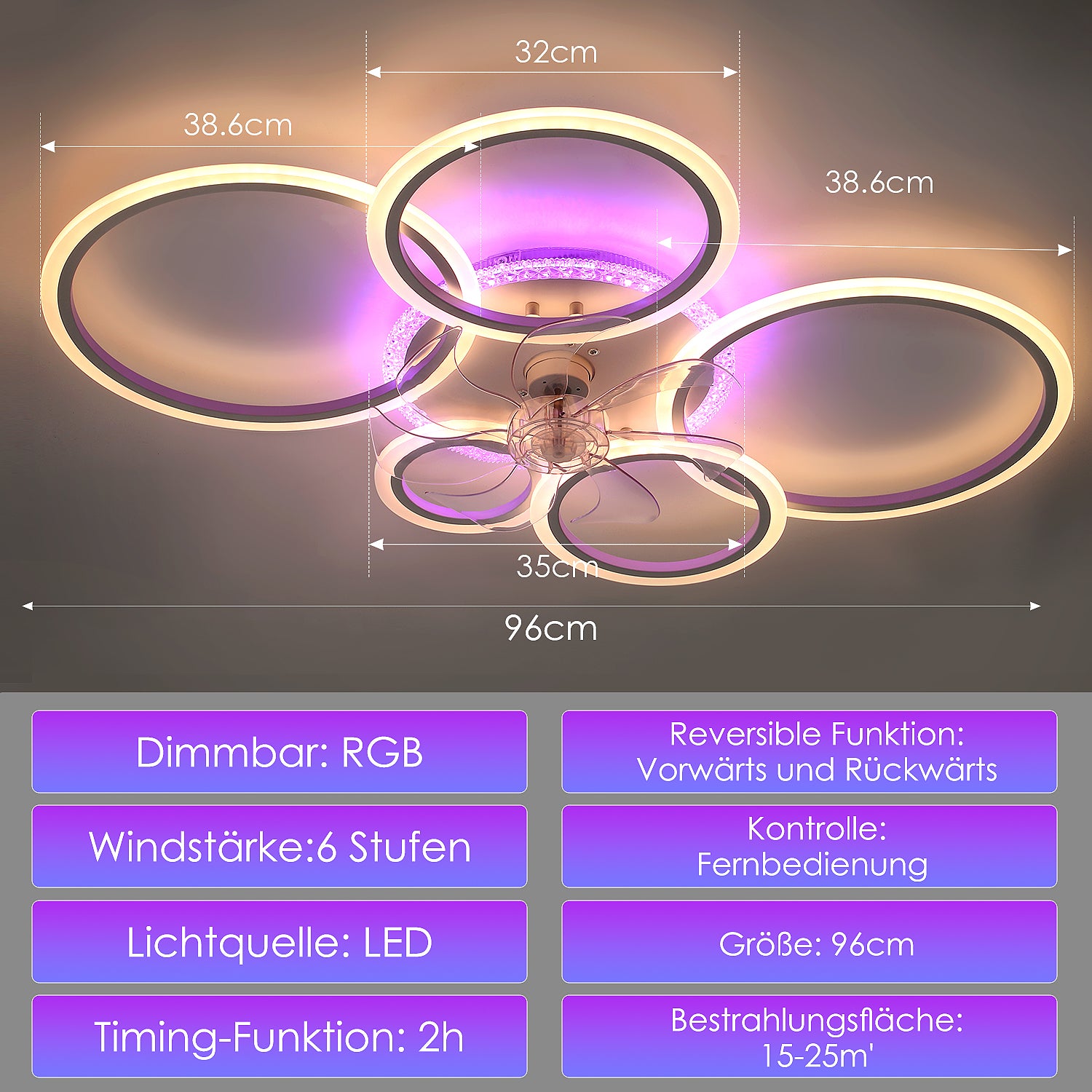 RGB LED Ceiling Fan with Light,Remote Control.