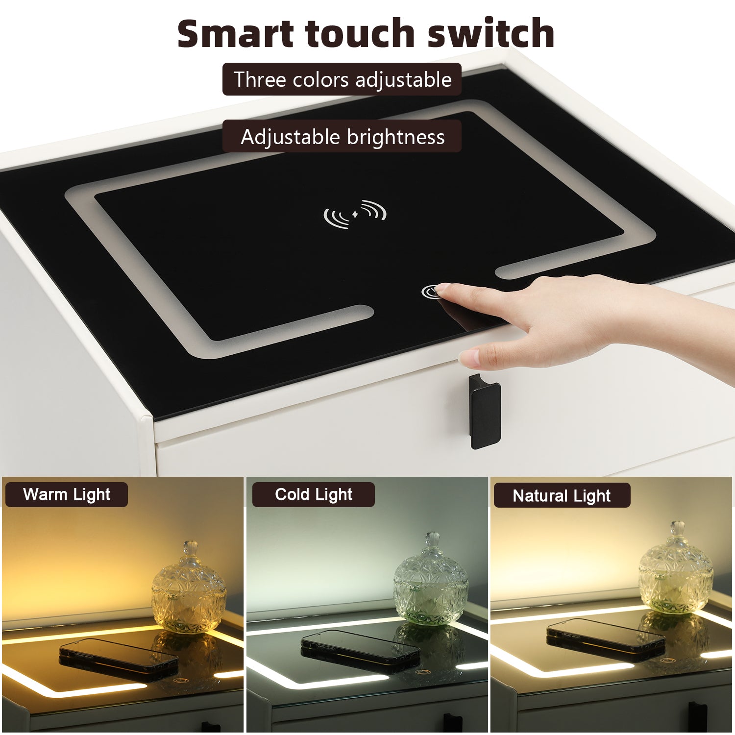 Bedside Table with Wireless Charging Function for Phones,