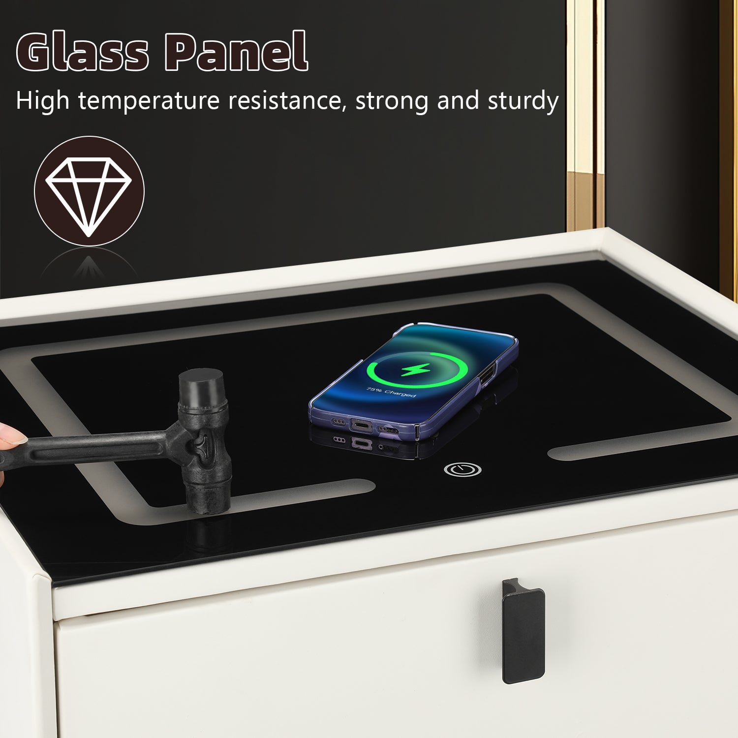 Bedside Table with Wireless Charging Function for Phones,