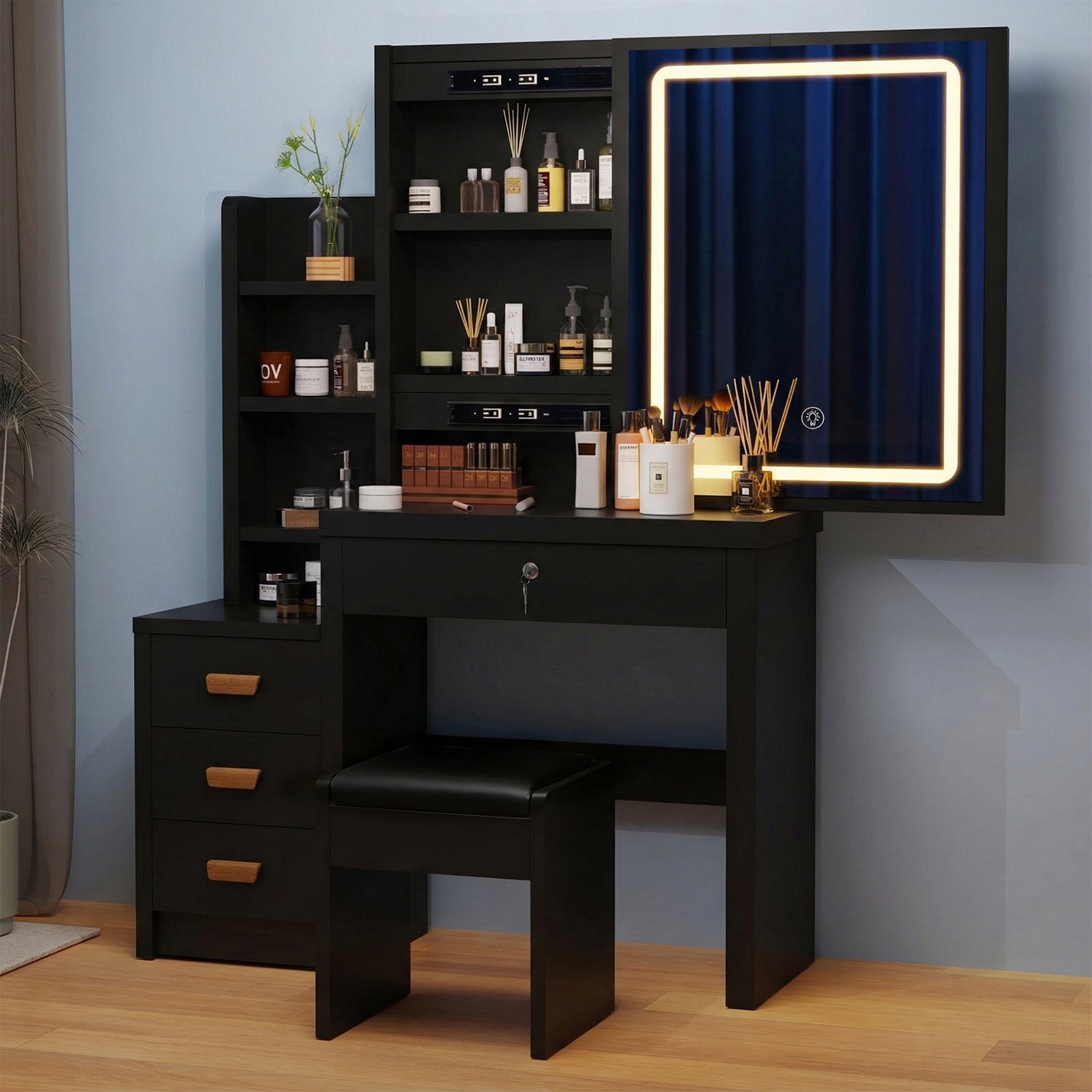 Vanity Desk with Mirror,with LED Lights and Adjustable Brightness