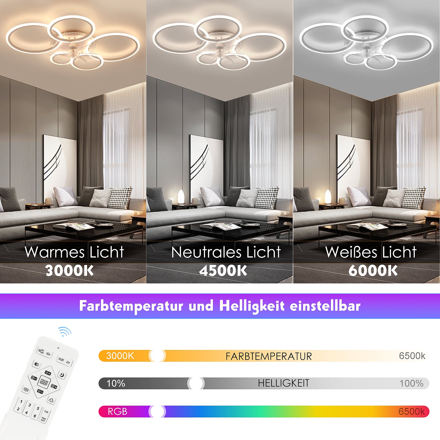 RGB LED Ceiling Fan with Light,Remote Control.