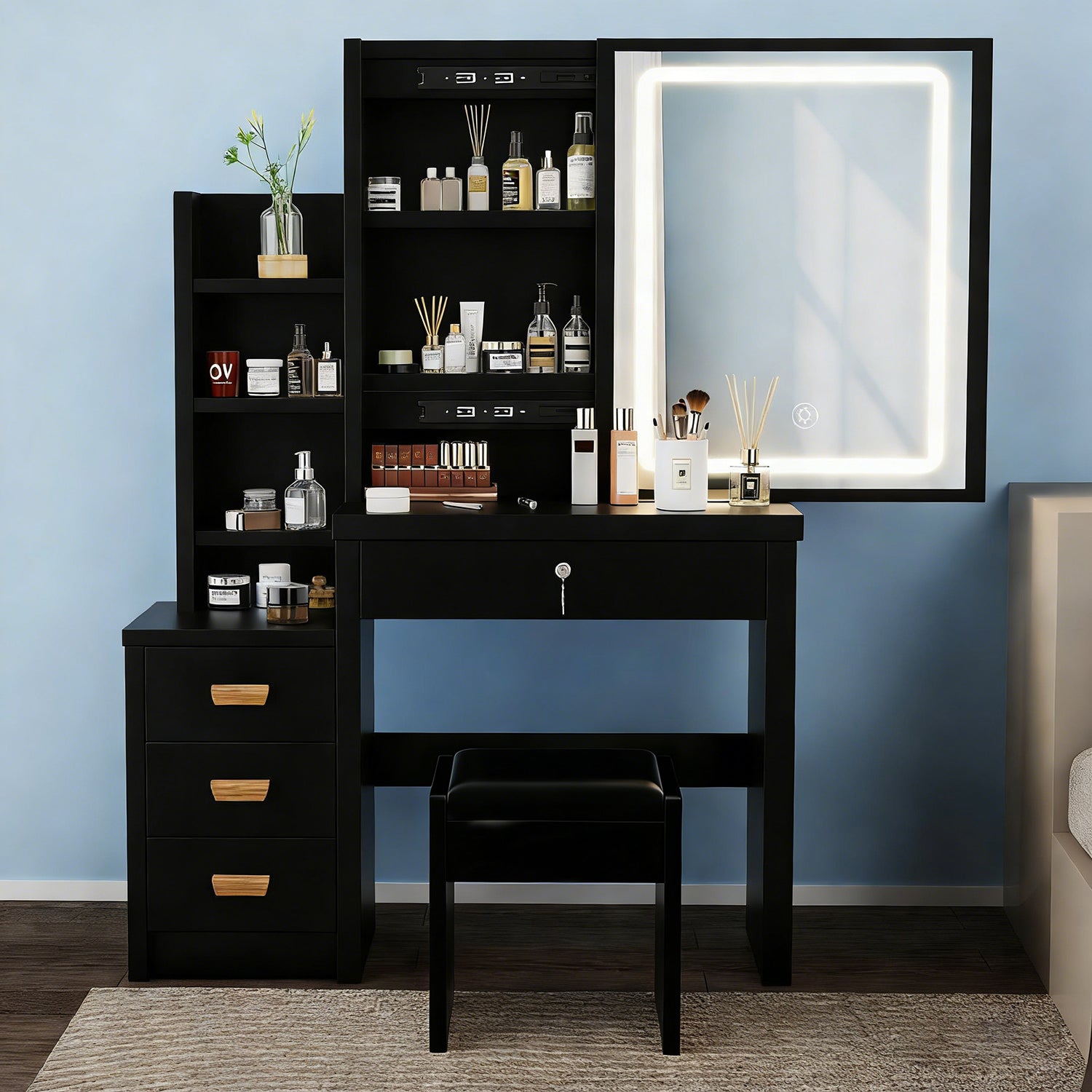 Vanity Desk with Mirror,with LED Lights and Adjustable Brightness