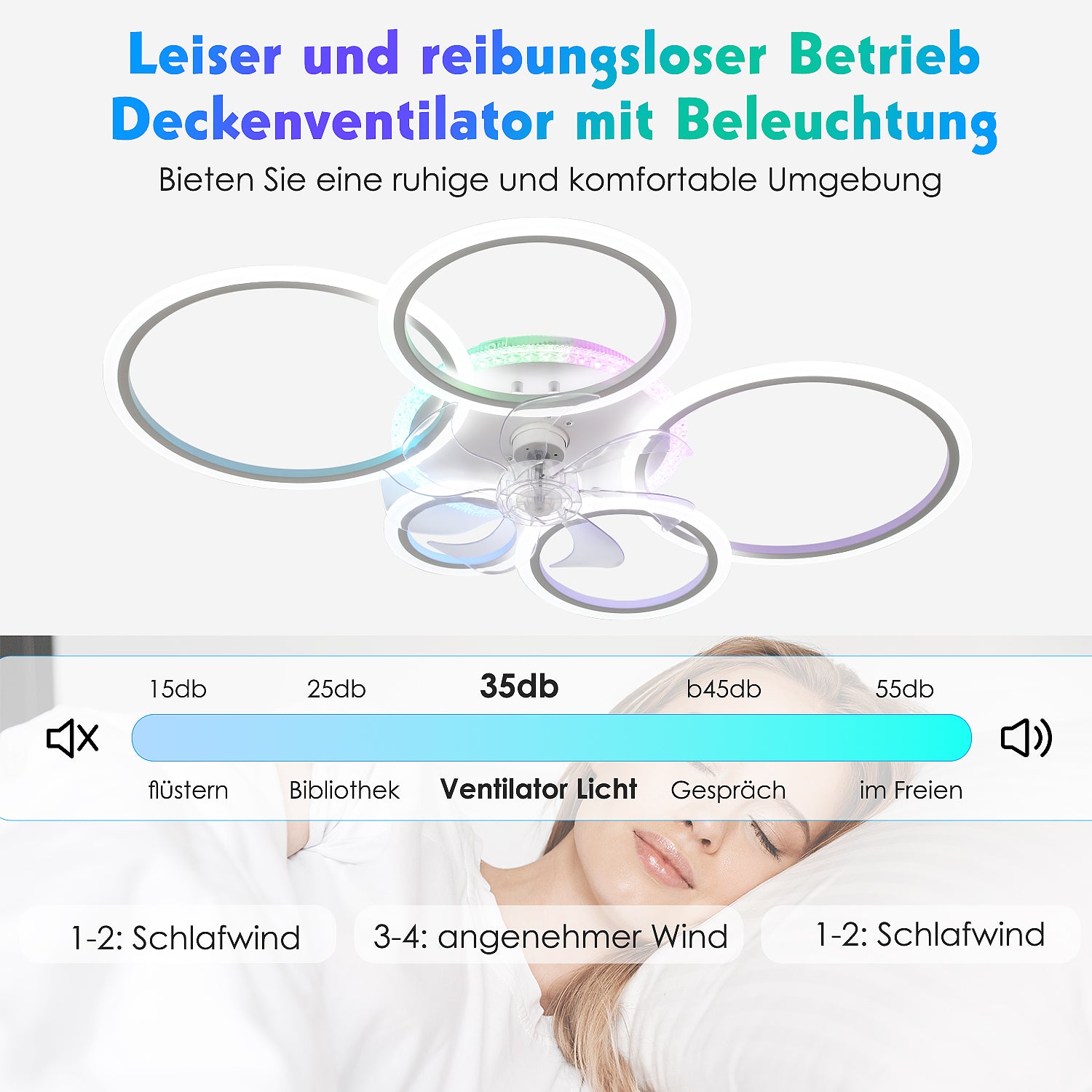 RGB LED Ceiling Fan with Light,Remote Control.