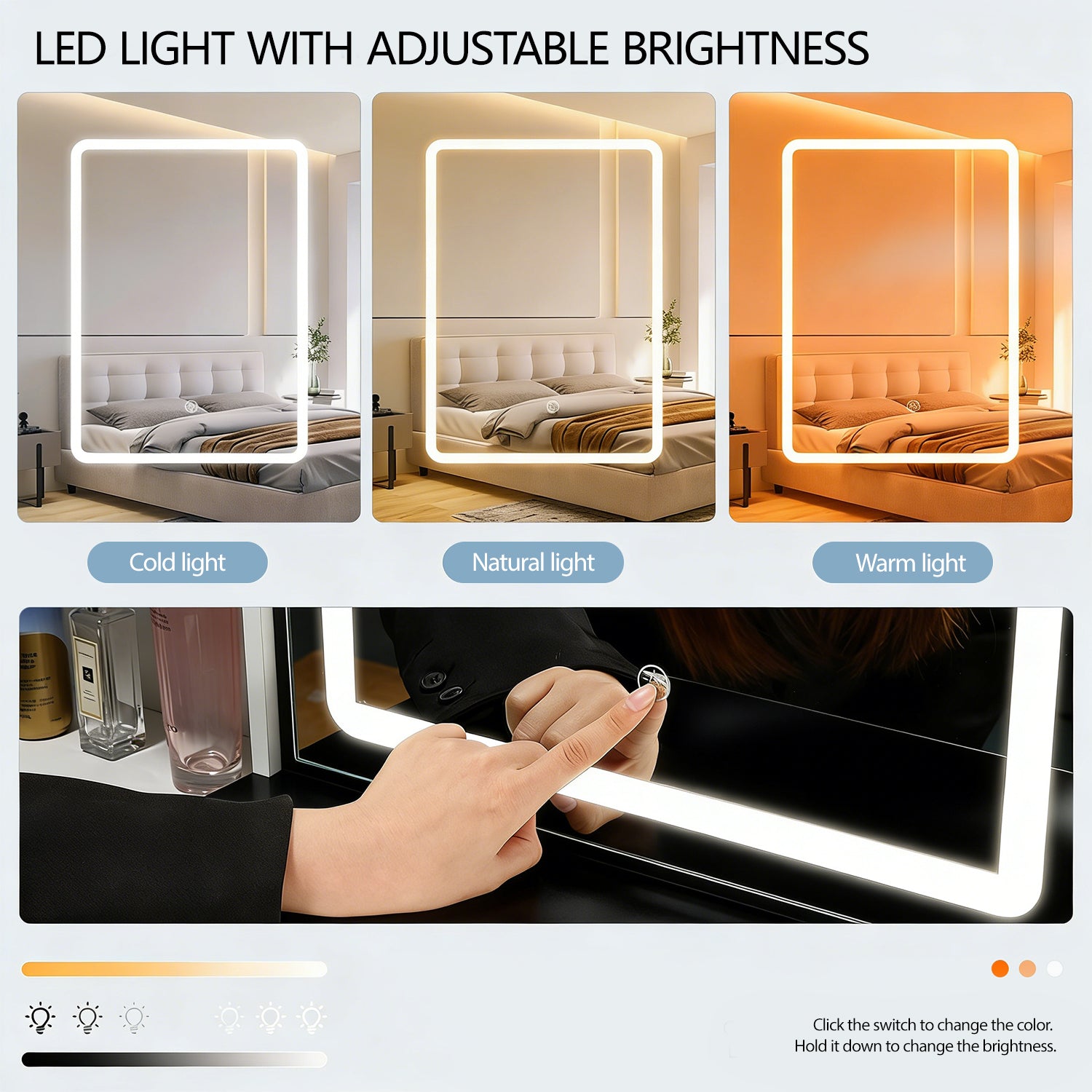 Vanity Desk with Mirror,with LED Lights and Adjustable Brightness