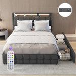OYAJIA Double Side Drawers Bed Frame,LED Strip Lighting,90 x 200 cm