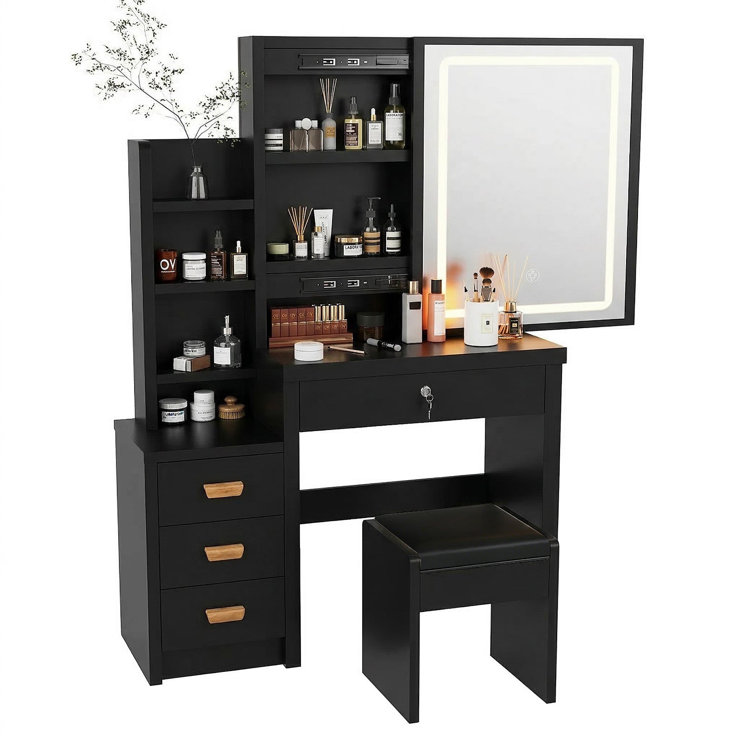 Vanity Desk with Mirror,with LED Lights and Adjustable Brightness