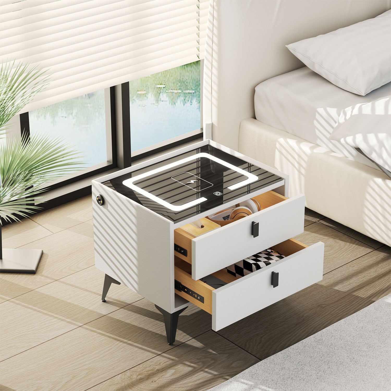 Bedside Table with Wireless Charging Function for Phones,
