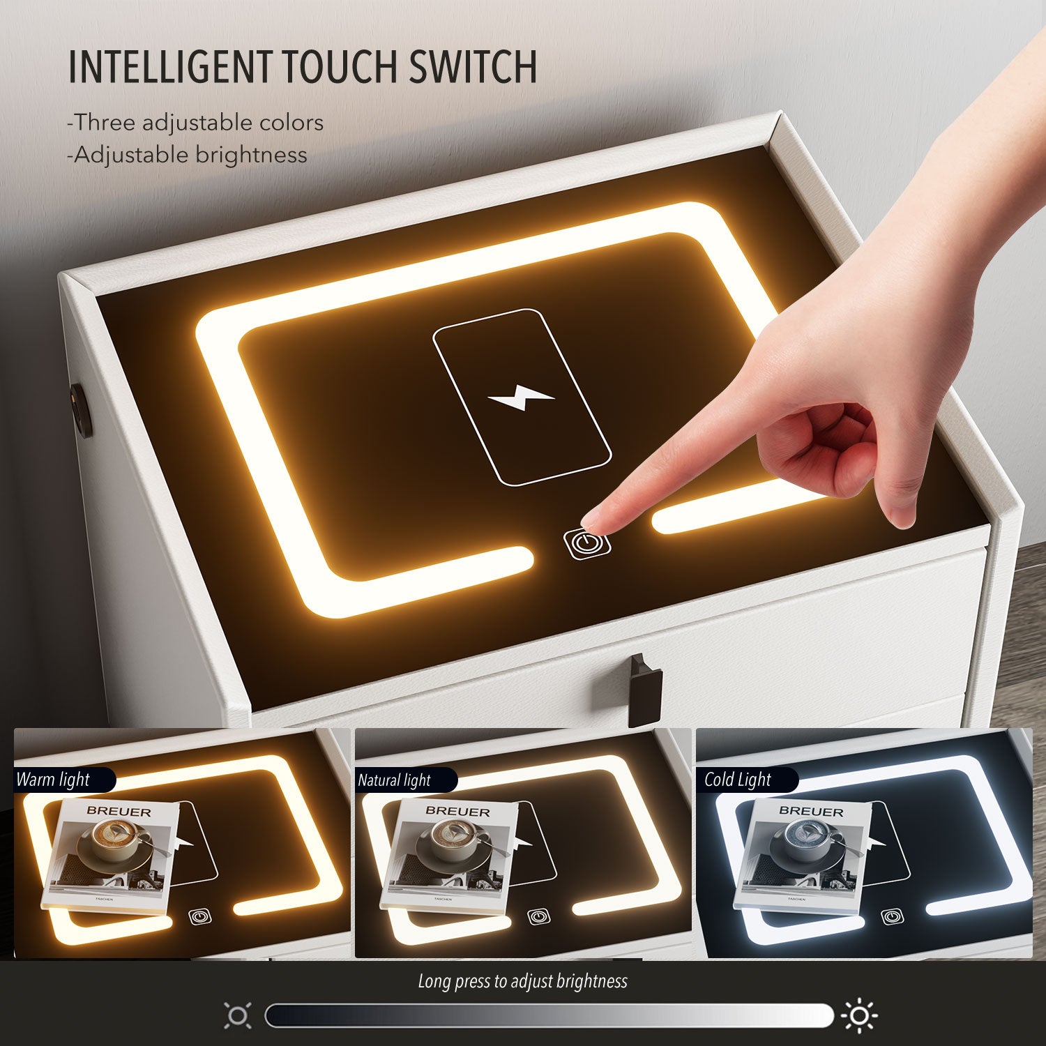 Bedside Table with Wireless Charging Function for Phones,