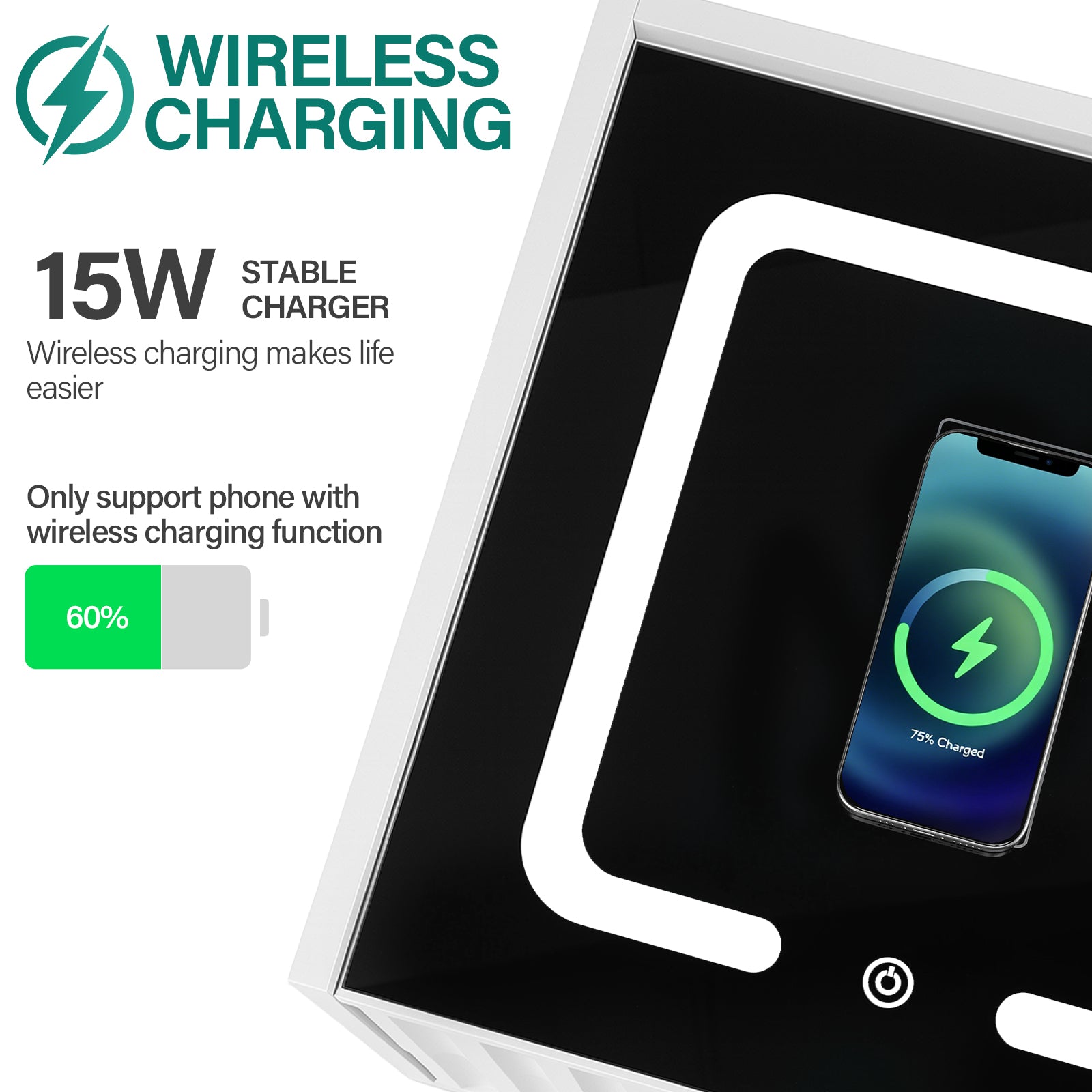Modern 3-Drawer Nightstand with 15W Wireless Charging, USB & USB-C Ports, Dimmable LED Light Strip