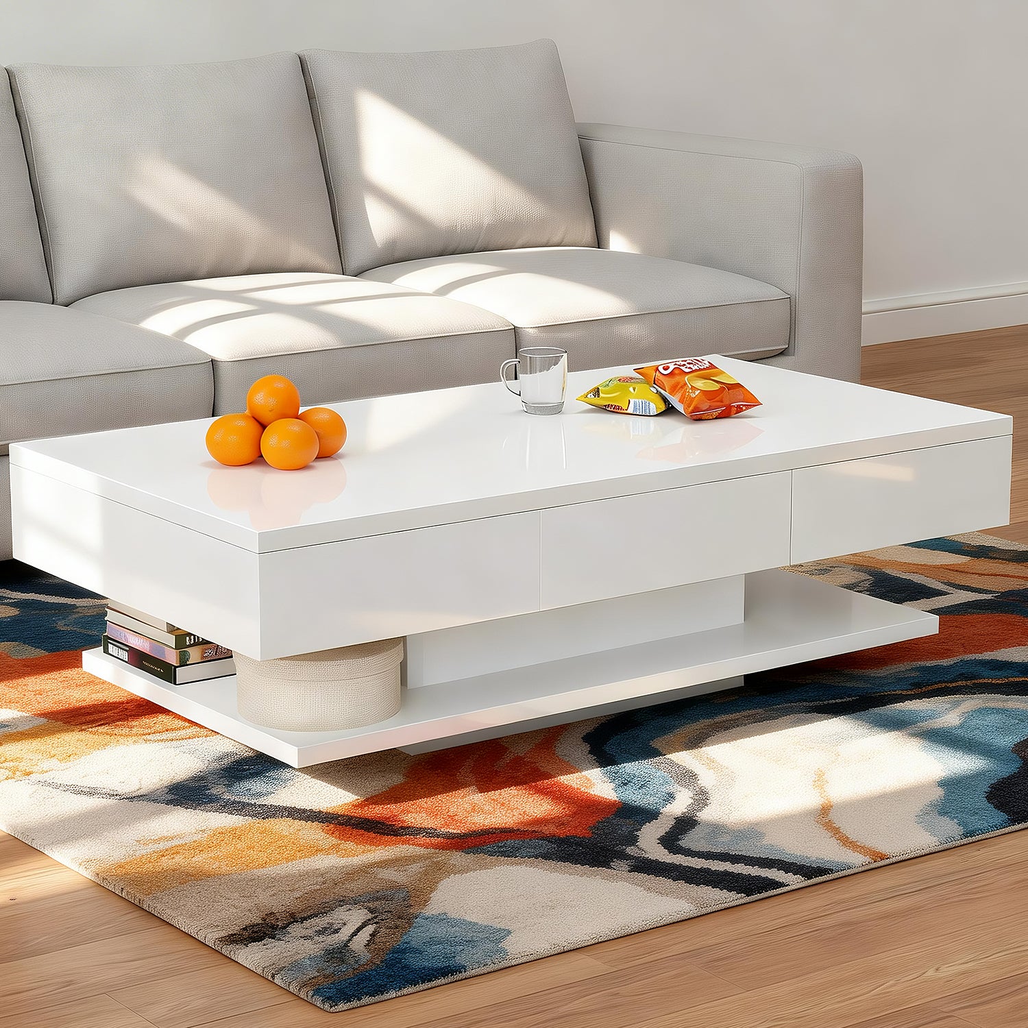 OYAJIA Modern Coffee Table with Two Drawers and Open Storage