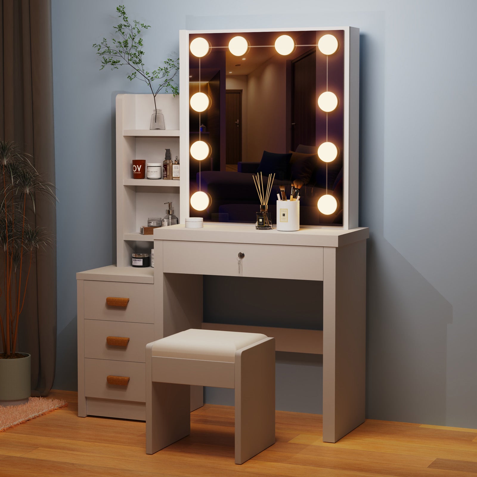 Vanity Table with LED Lights and Adjustable Brightness,80*36*135.5cm