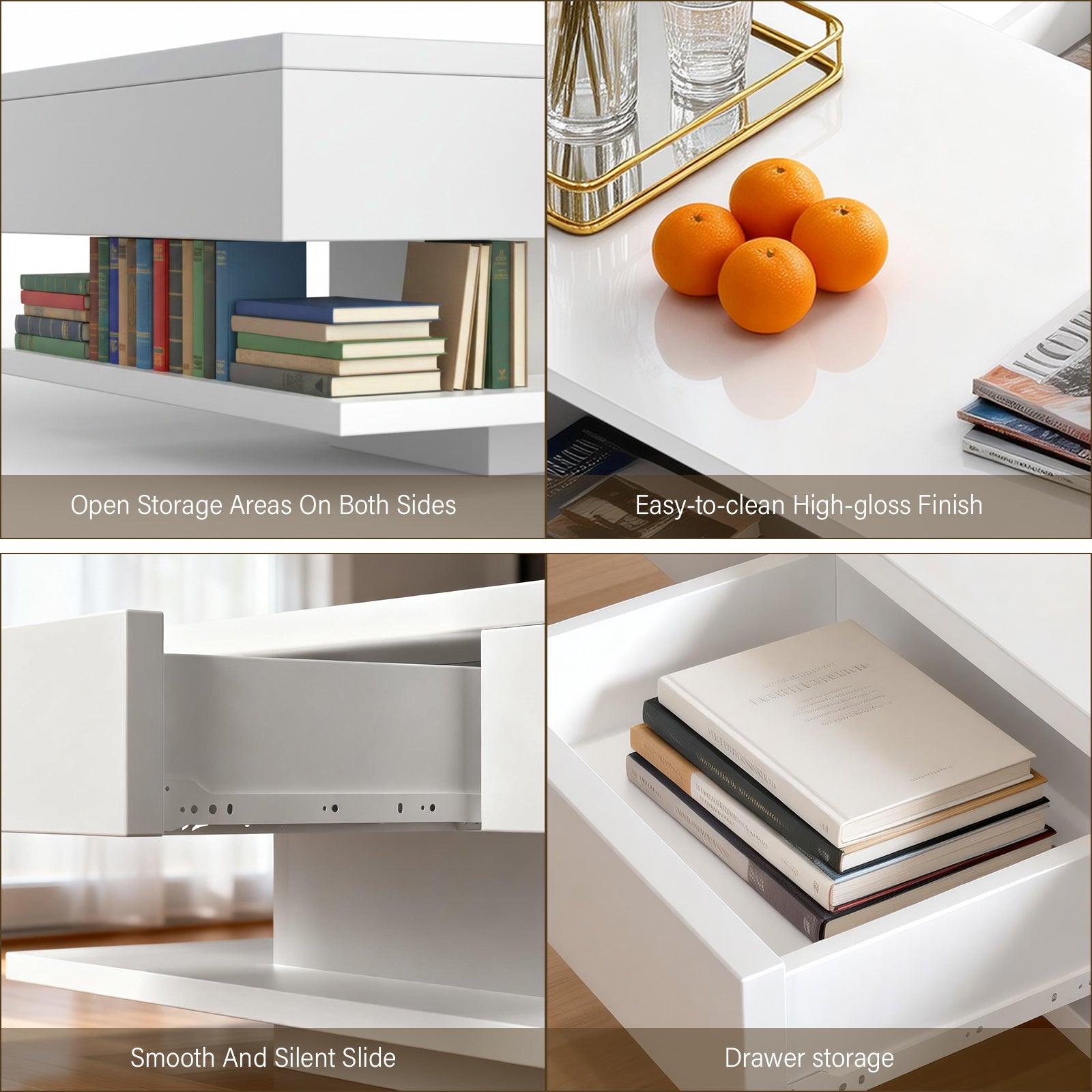 OYAJIA Modern Coffee Table with Two Drawers and Open Storage