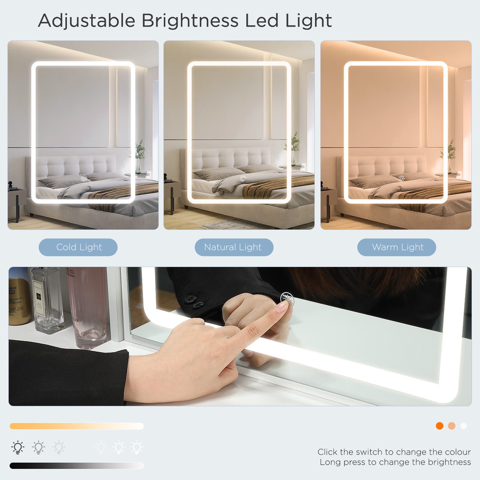 Vanity Table with LED Lights and Adjustable Brightness,4 Drawers and 3 Storage Shelves