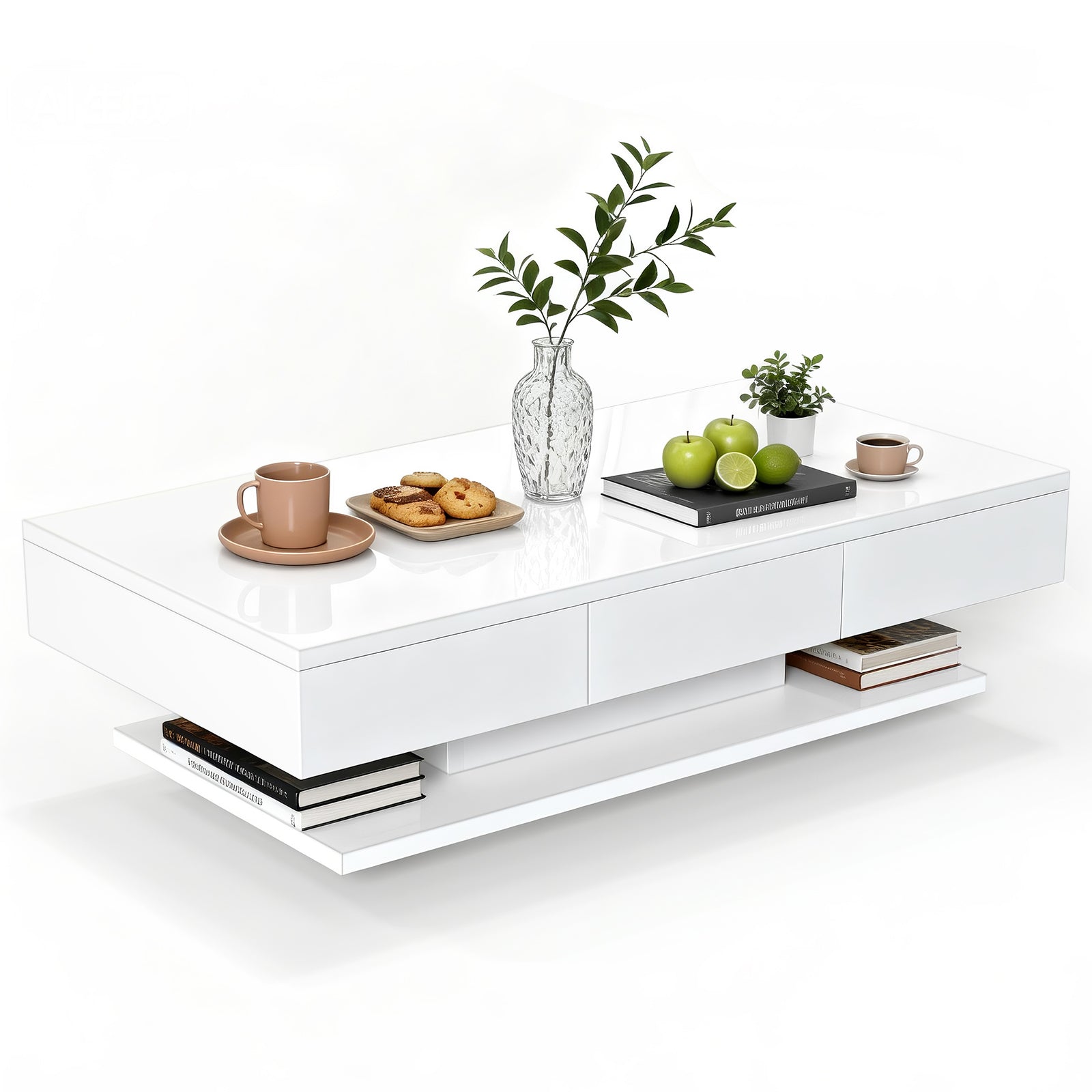 OYAJIA Modern Coffee Table with Two Drawers and Open Storage