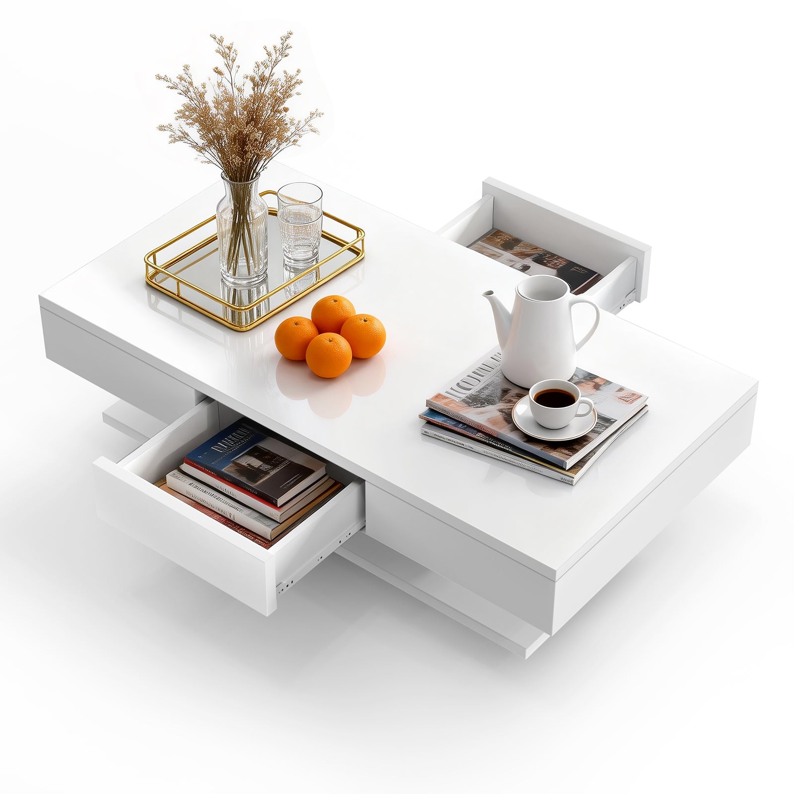 OYAJIA Modern Coffee Table with Two Drawers and Open Storage