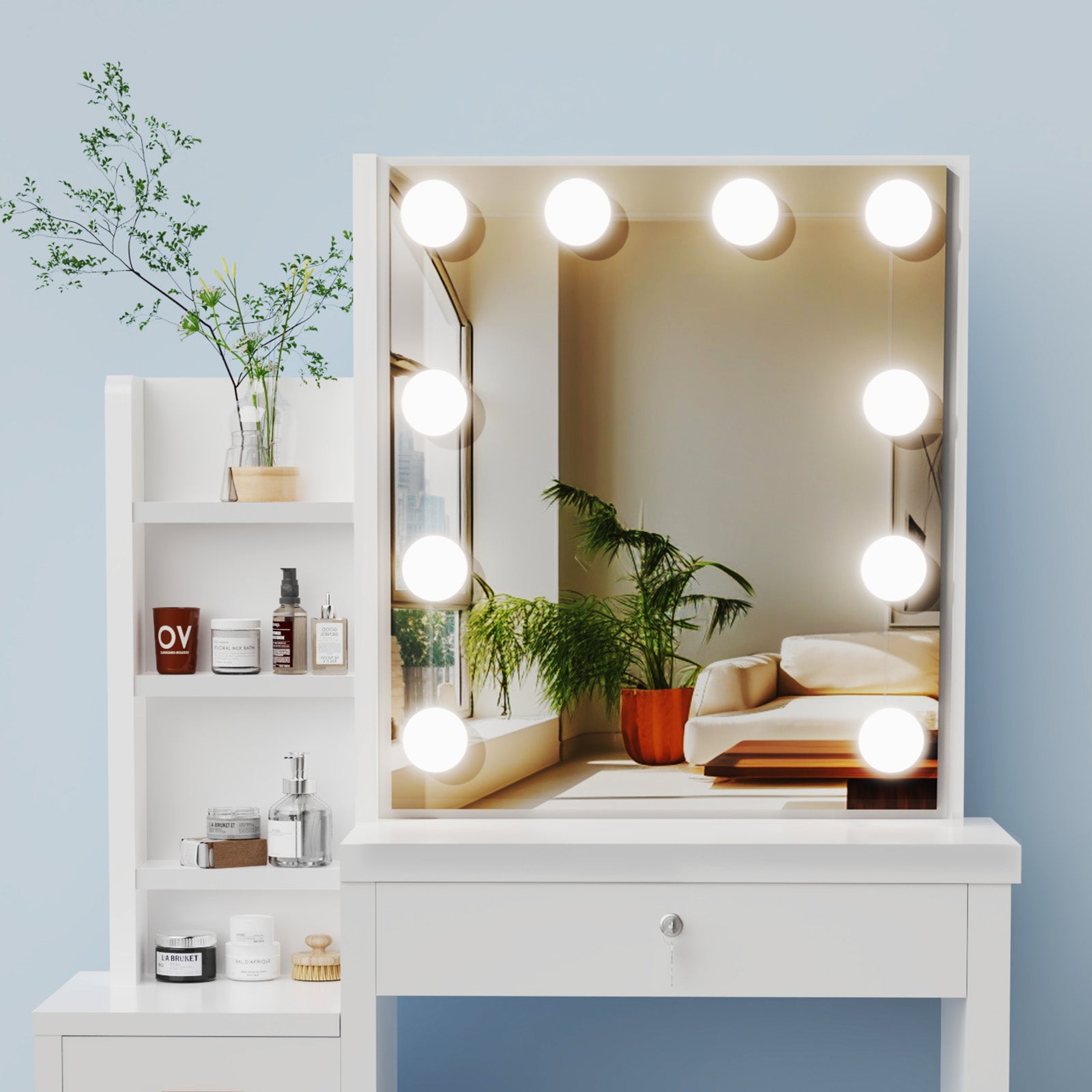 Vanity Table with LED Lights and Adjustable Brightness,80*36*135.5cm