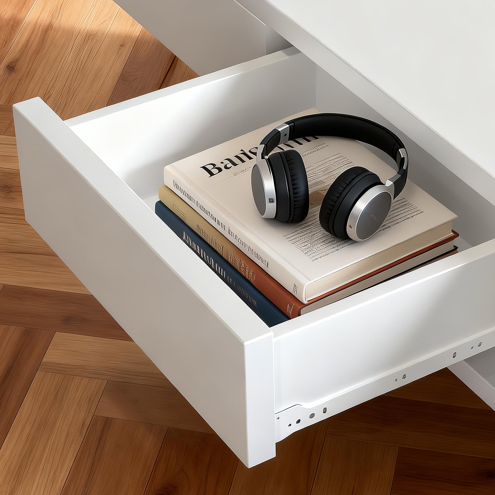 OYAJIA Modern Coffee Table with Two Drawers and Open Storage