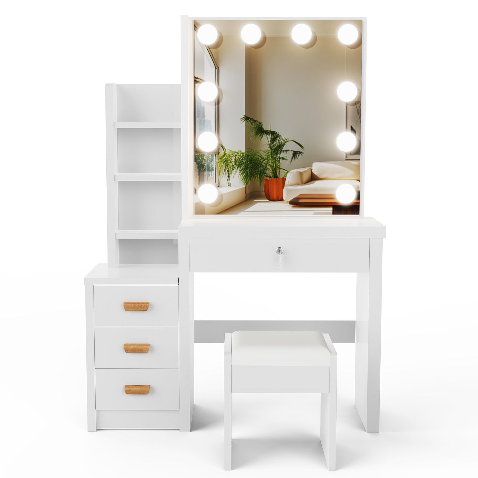 Vanity Table with LED Lights and Adjustable Brightness,80*36*135.5cm