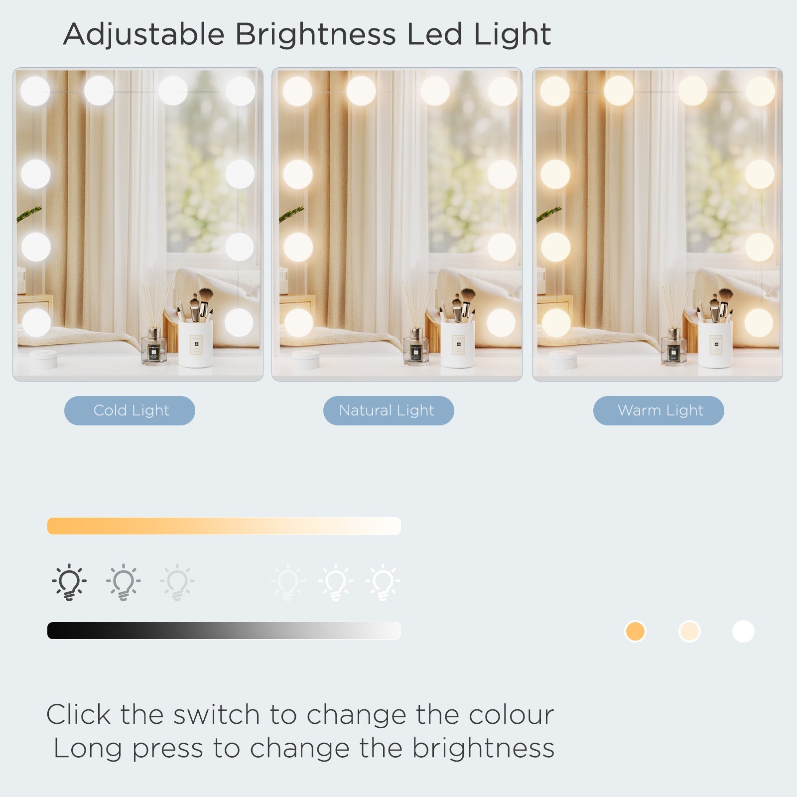 Vanity Table with LED Lights and Adjustable Brightness,80*36*135.5cm