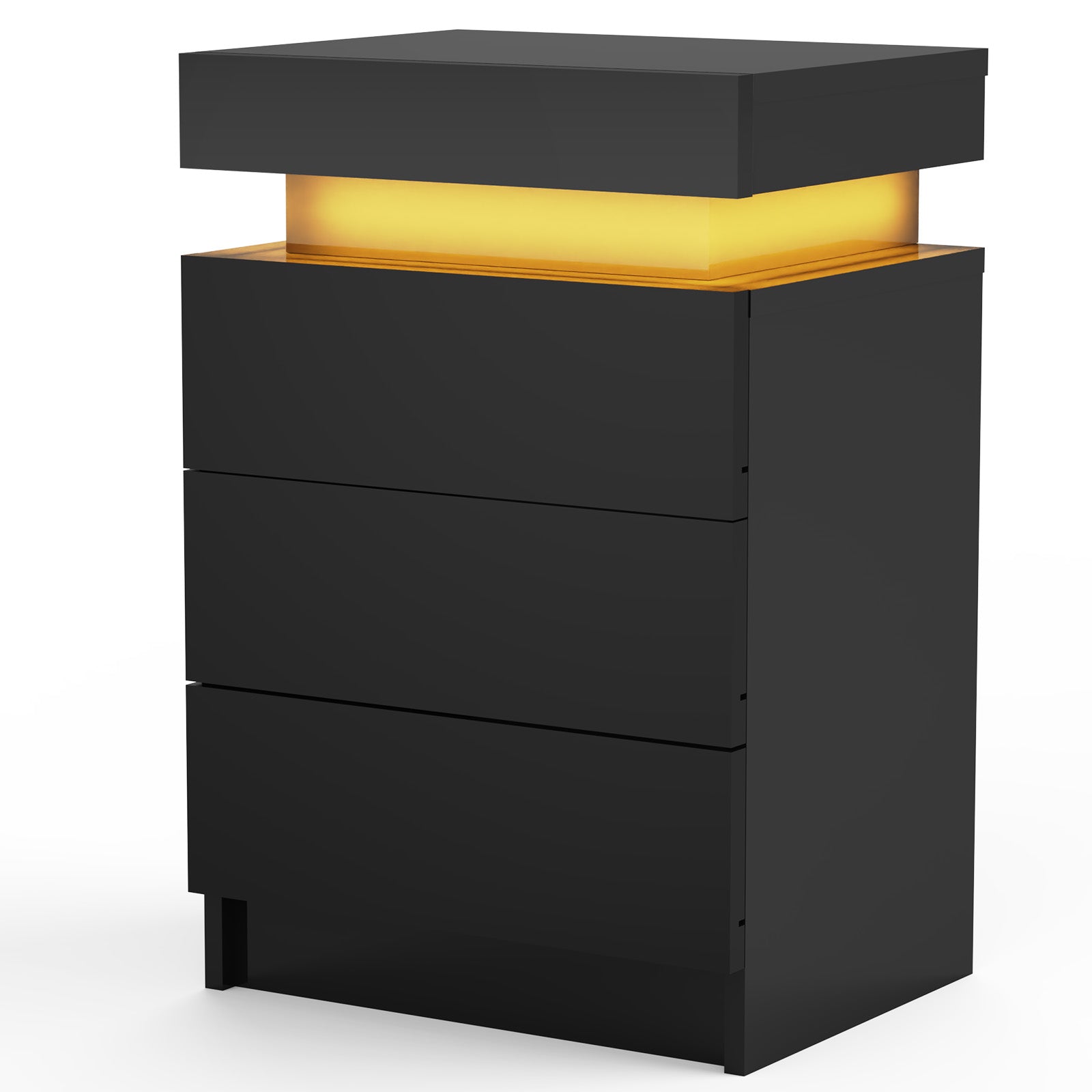 High Gloss 2/3 Drawer Bedside Table Cabinet LED RGB Light Storage Bedside Table