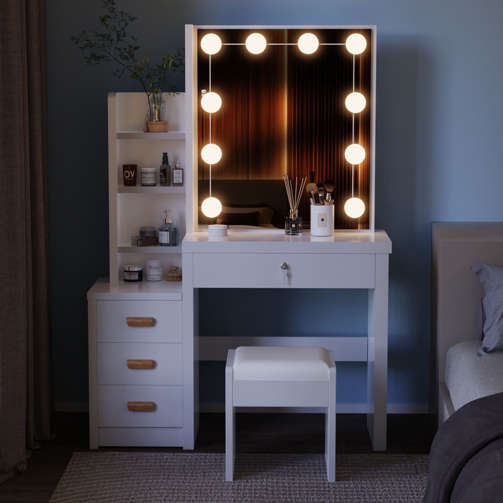 Vanity Table with LED Lights and Adjustable Brightness,80*36*135.5cm
