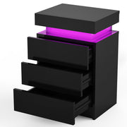High Gloss 2/3 Drawer Bedside Table Cabinet LED RGB Light Storage Bedside Table