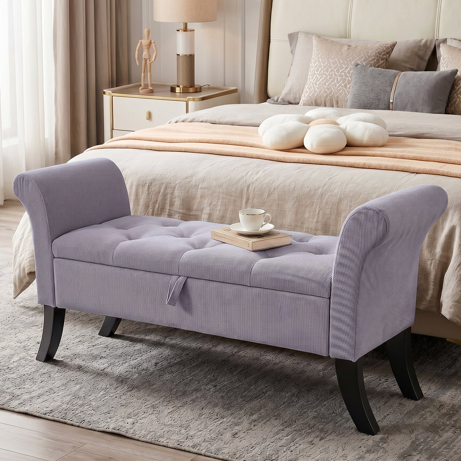 OYAJIA Upholstered Storage Bench with Lid and Solid Wood Legs