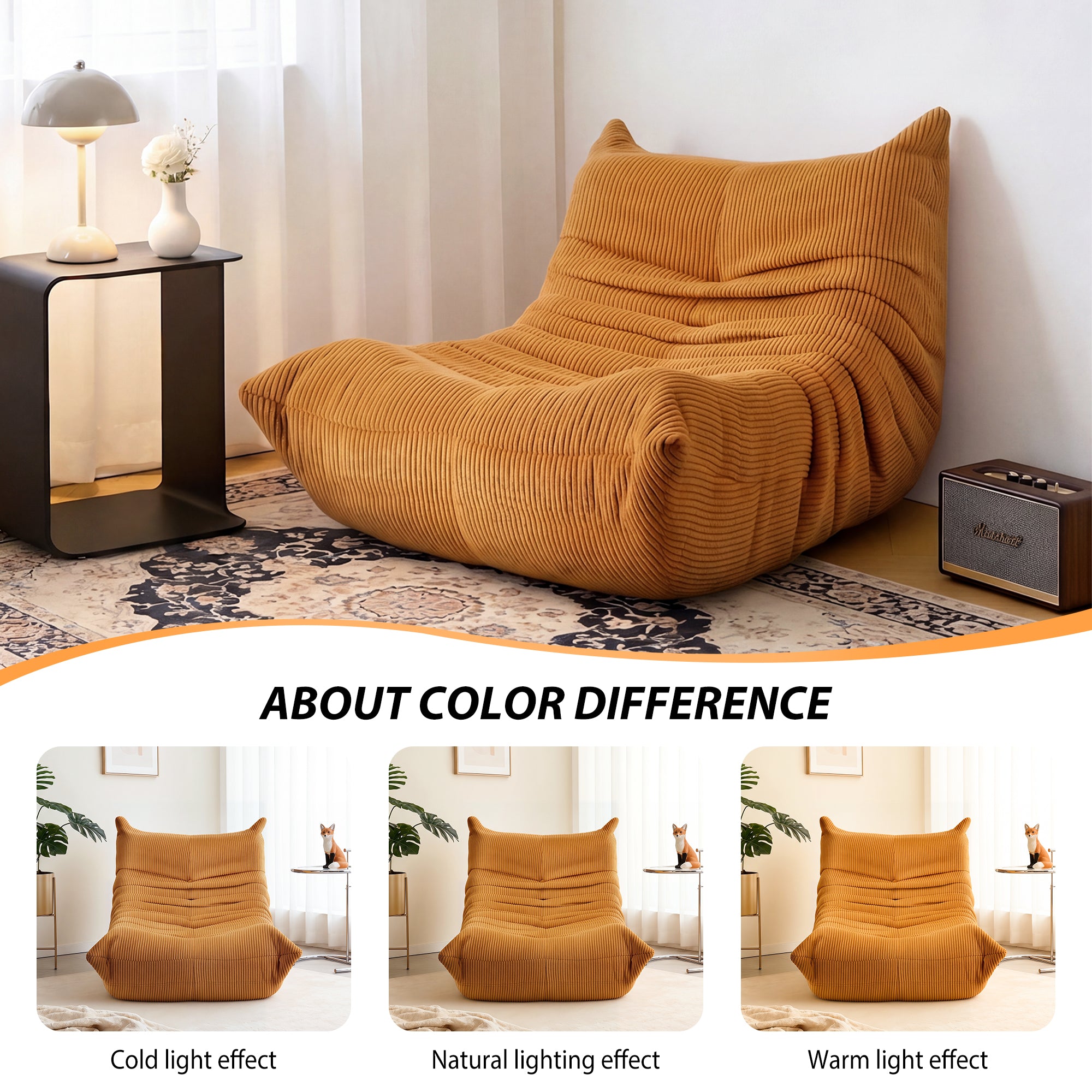 OYAJIA Corduroy Bean Bag Chair with High-Density Foam and Backrest