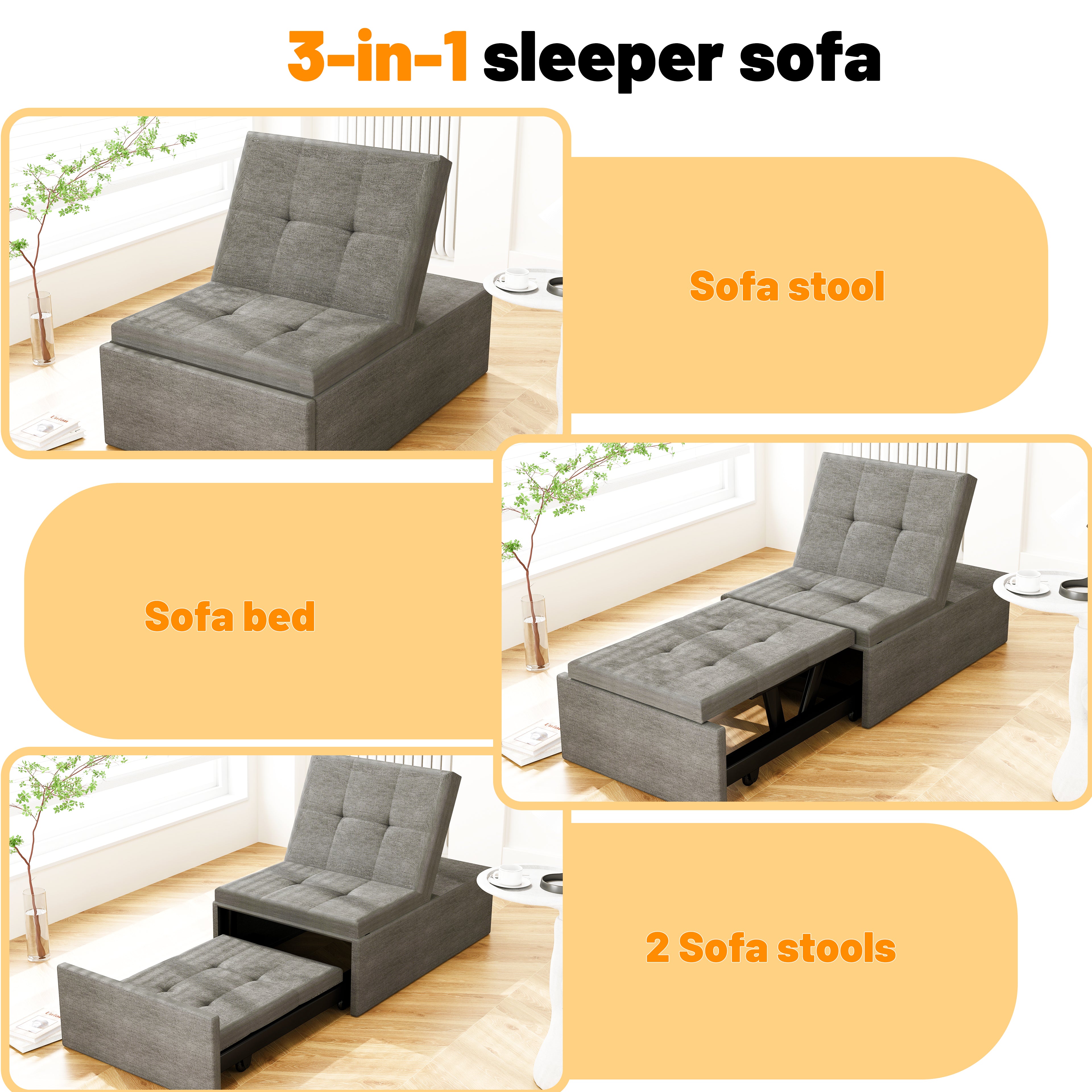 OYAJIA 3-in-1 Convertible Sofa Bed with Adjustable Backrest