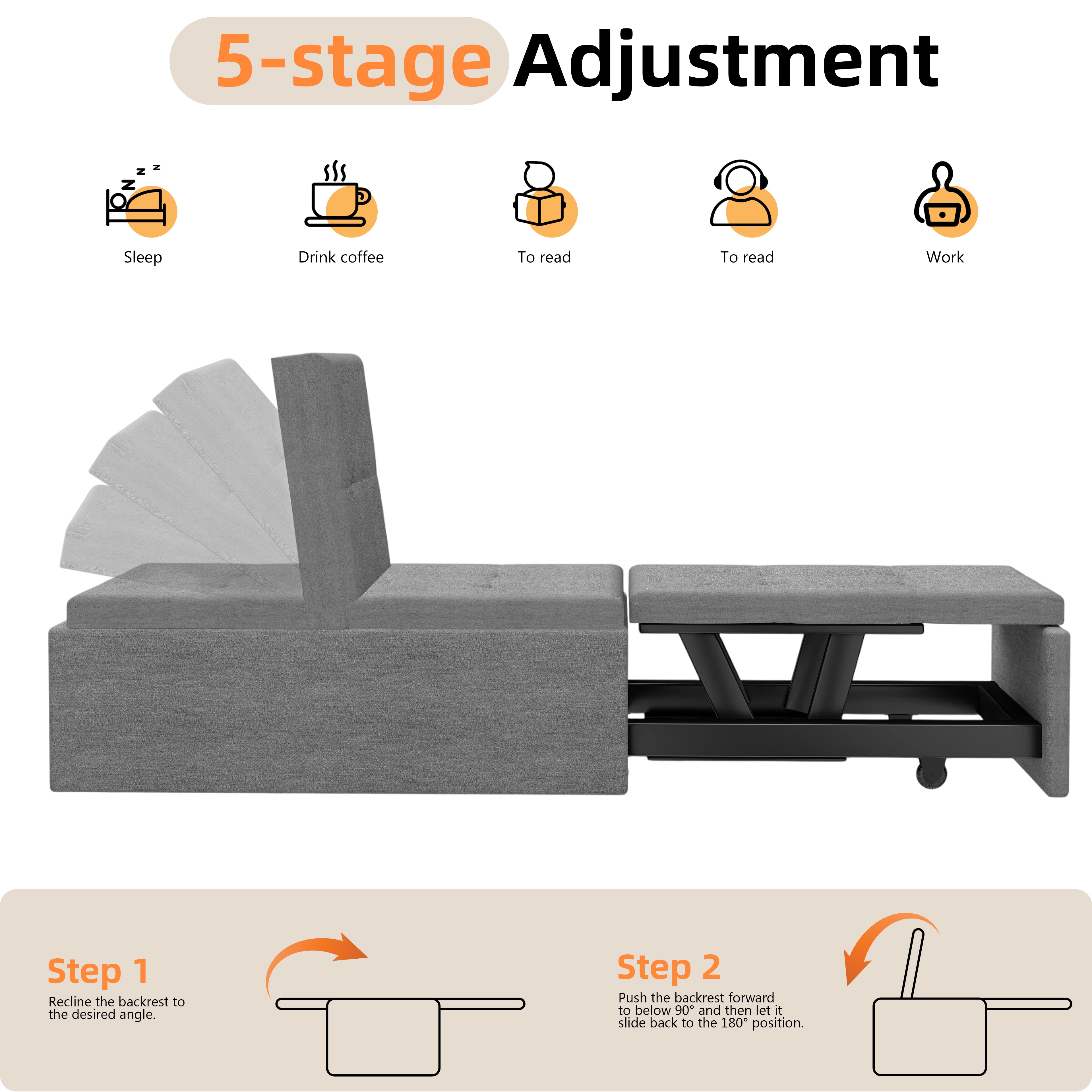 OYAJIA 3-in-1 Convertible Sofa Bed with Adjustable Backrest