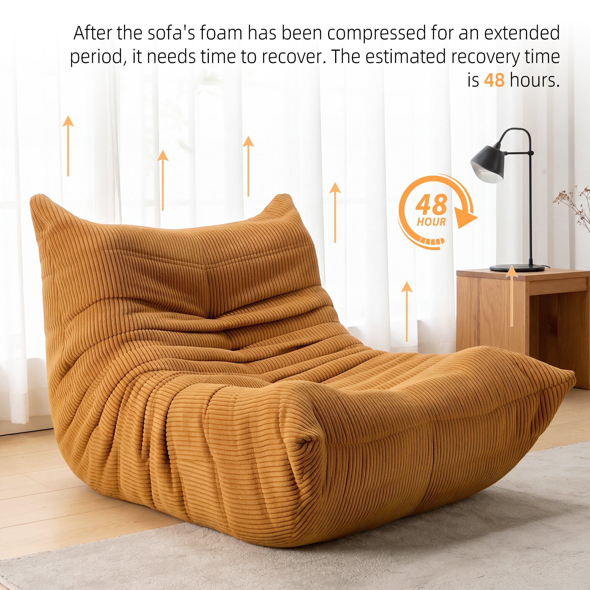 OYAJIA Corduroy Bean Bag Chair with High-Density Foam and Backrest