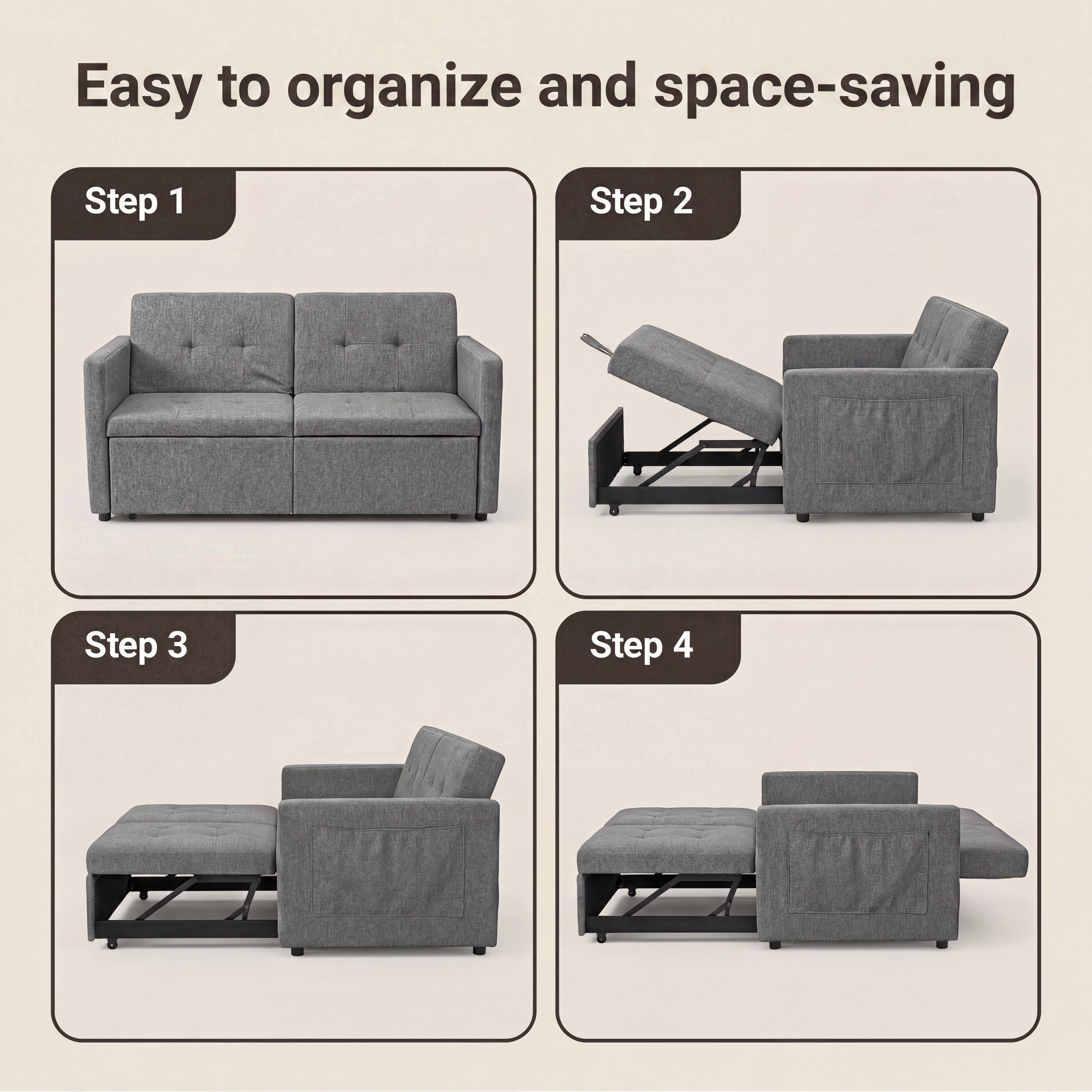 OYAJIA 3-in-1 Convertible Sofa Bed for Two with Adjustable Backrest