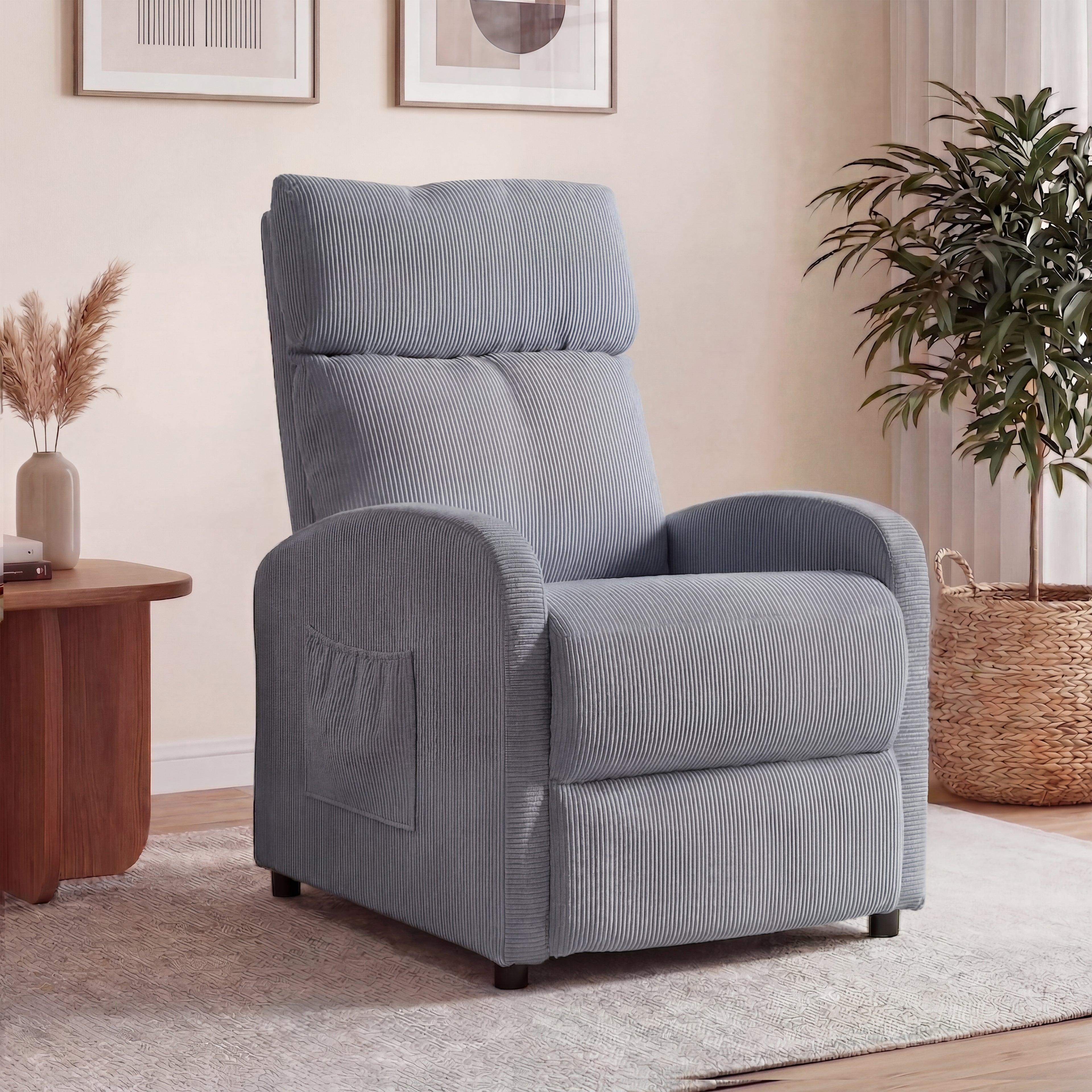 OYAJIA Ergonomic Reclining Lounge Chair with Adjustable Backrest and Side Pocket
