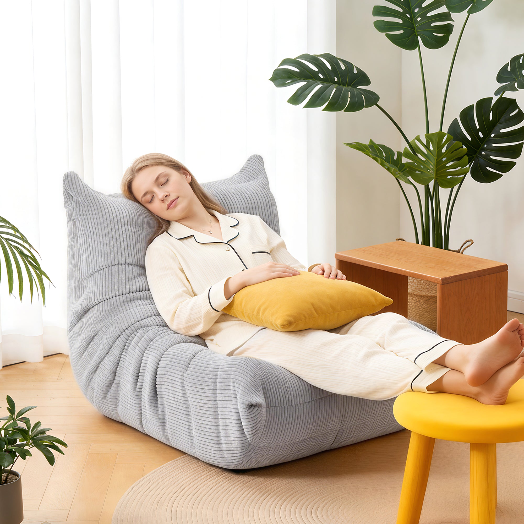 OYAJIA Corduroy Bean Bag Chair with High-Density Foam and Backrest