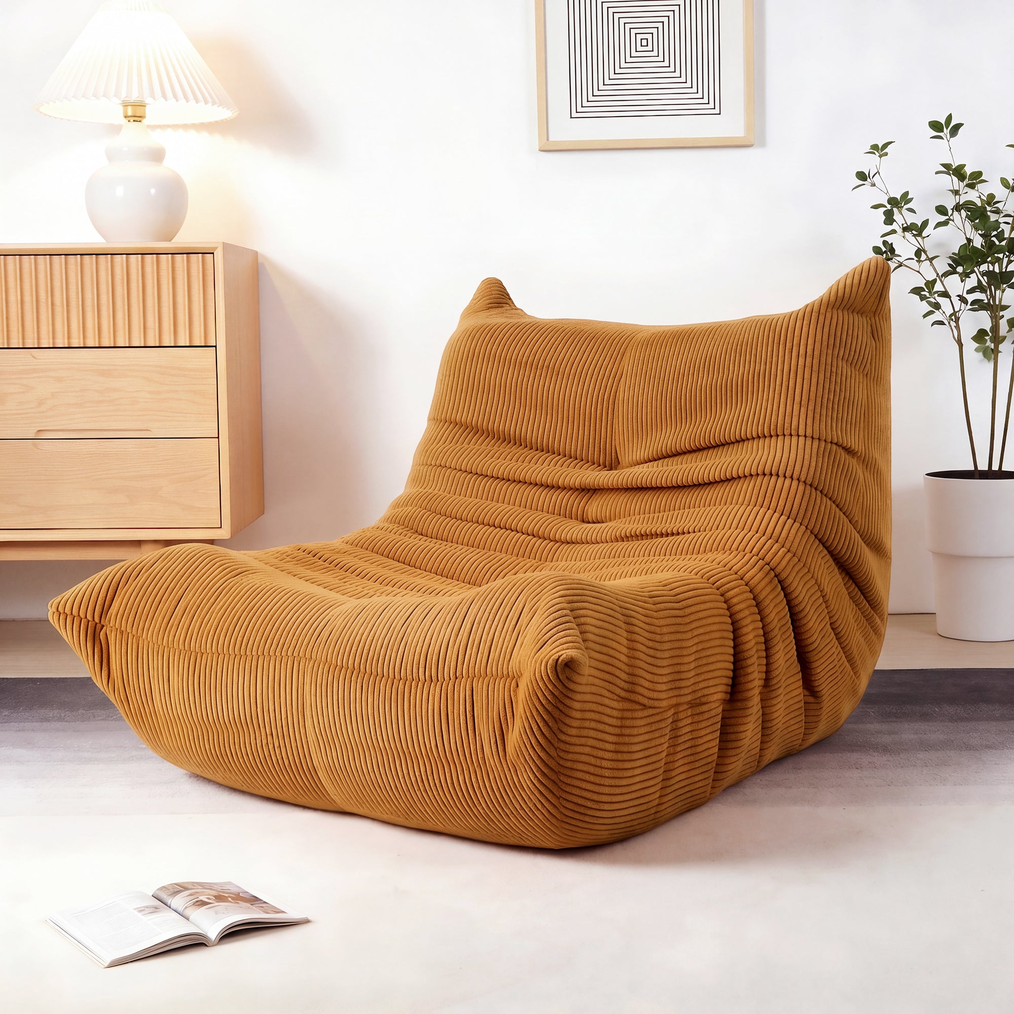 OYAJIA Corduroy Bean Bag Chair with High-Density Foam and Backrest