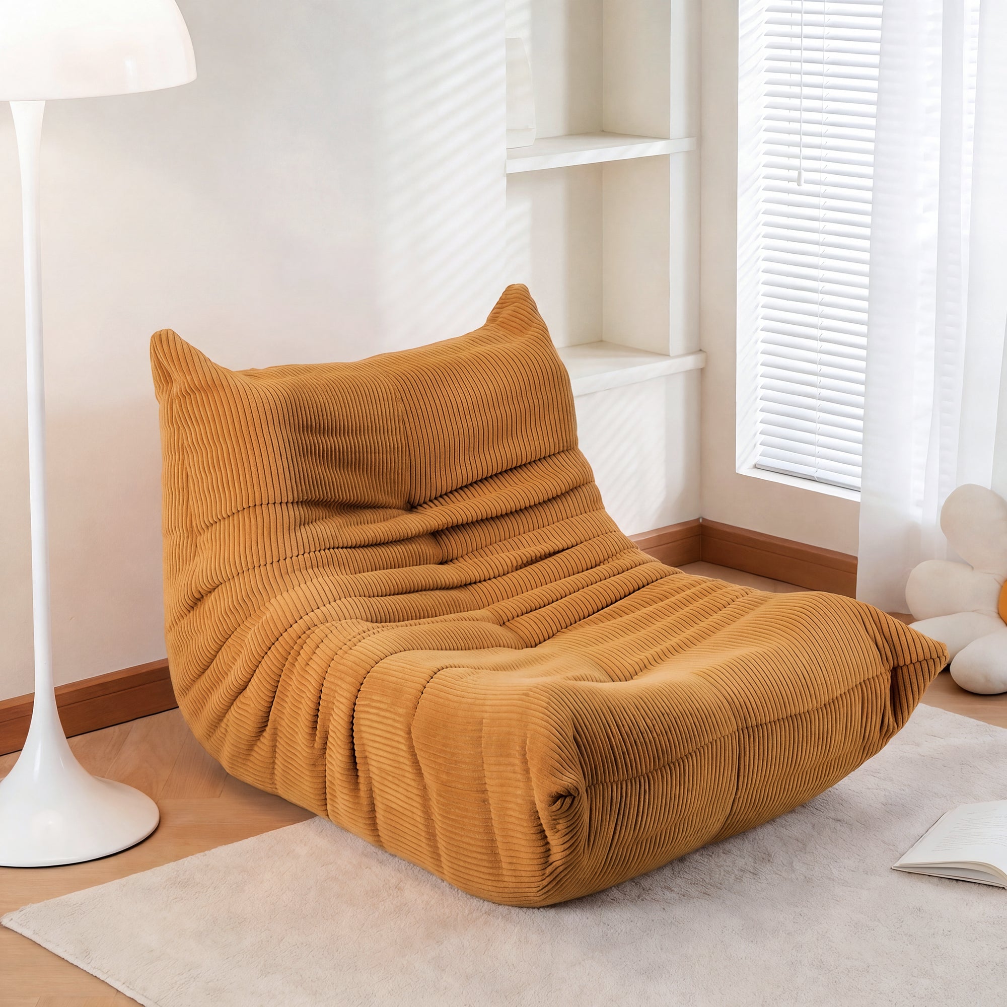 OYAJIA Corduroy Bean Bag Chair with High-Density Foam and Backrest