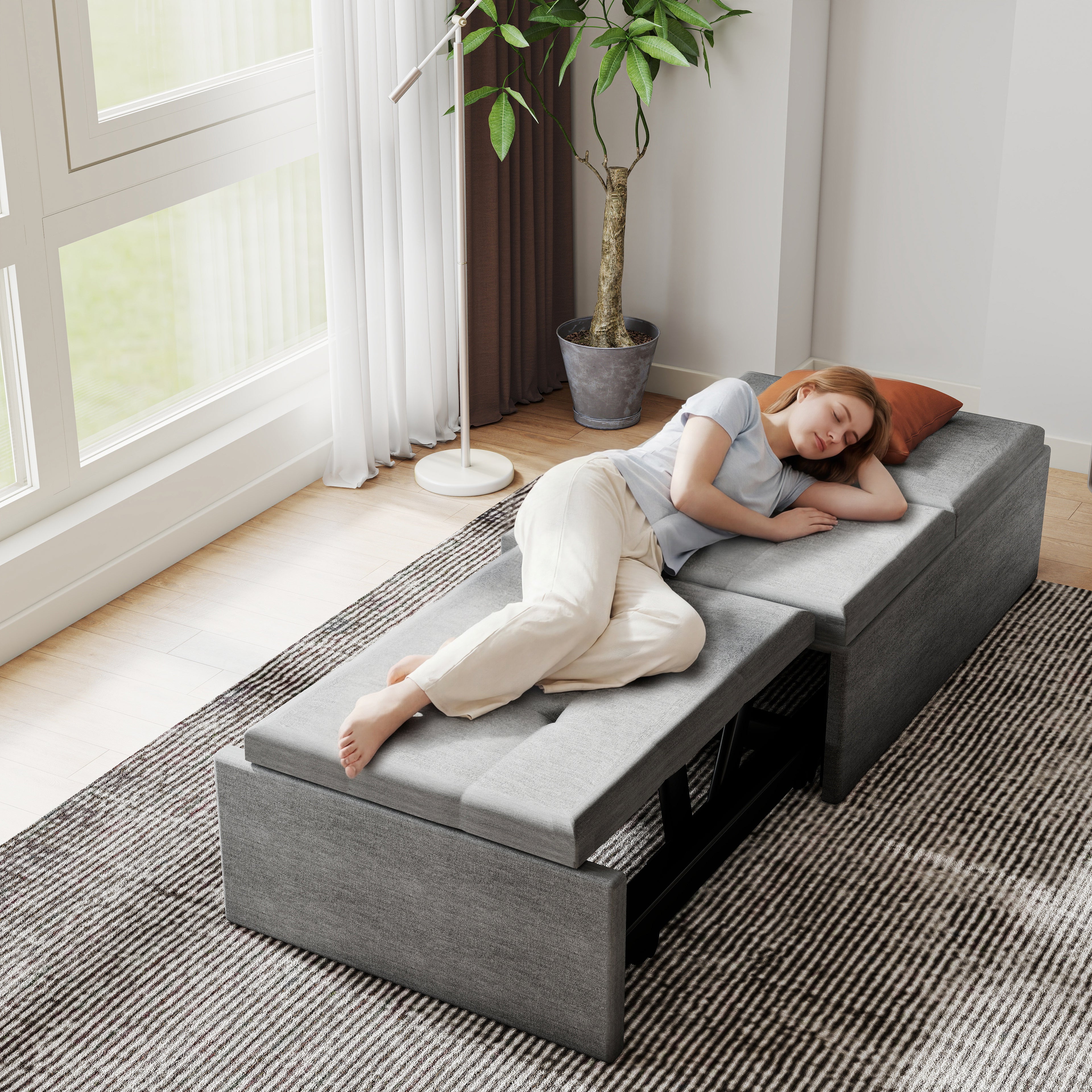 OYAJIA 3-in-1 Convertible Sofa Bed with Adjustable Backrest