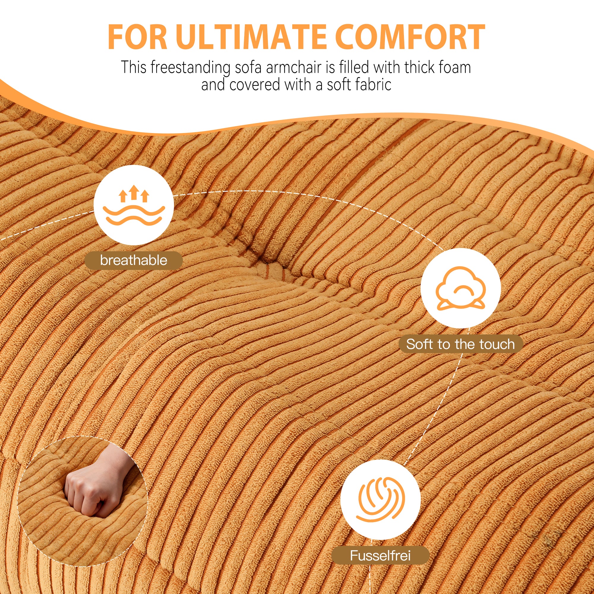 OYAJIA Corduroy Bean Bag Chair with High-Density Foam and Backrest