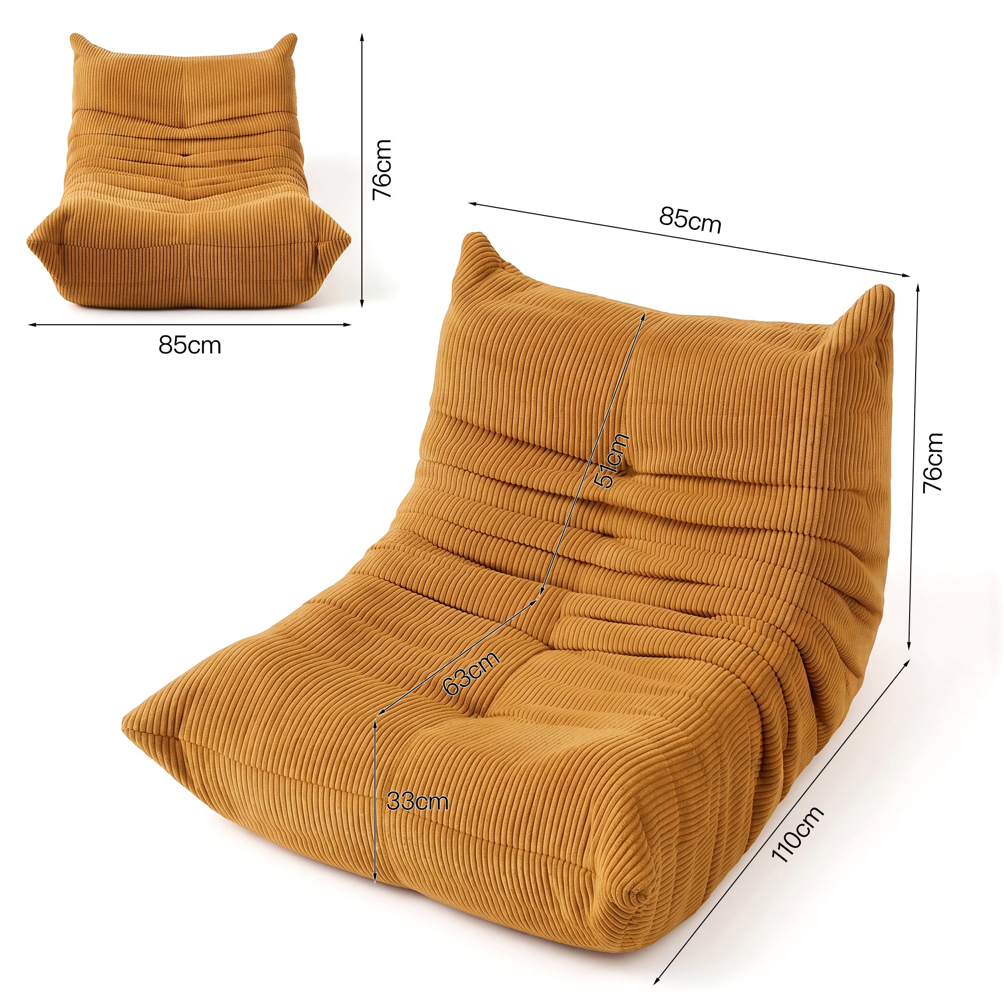 OYAJIA Corduroy Bean Bag Chair with High-Density Foam and Backrest