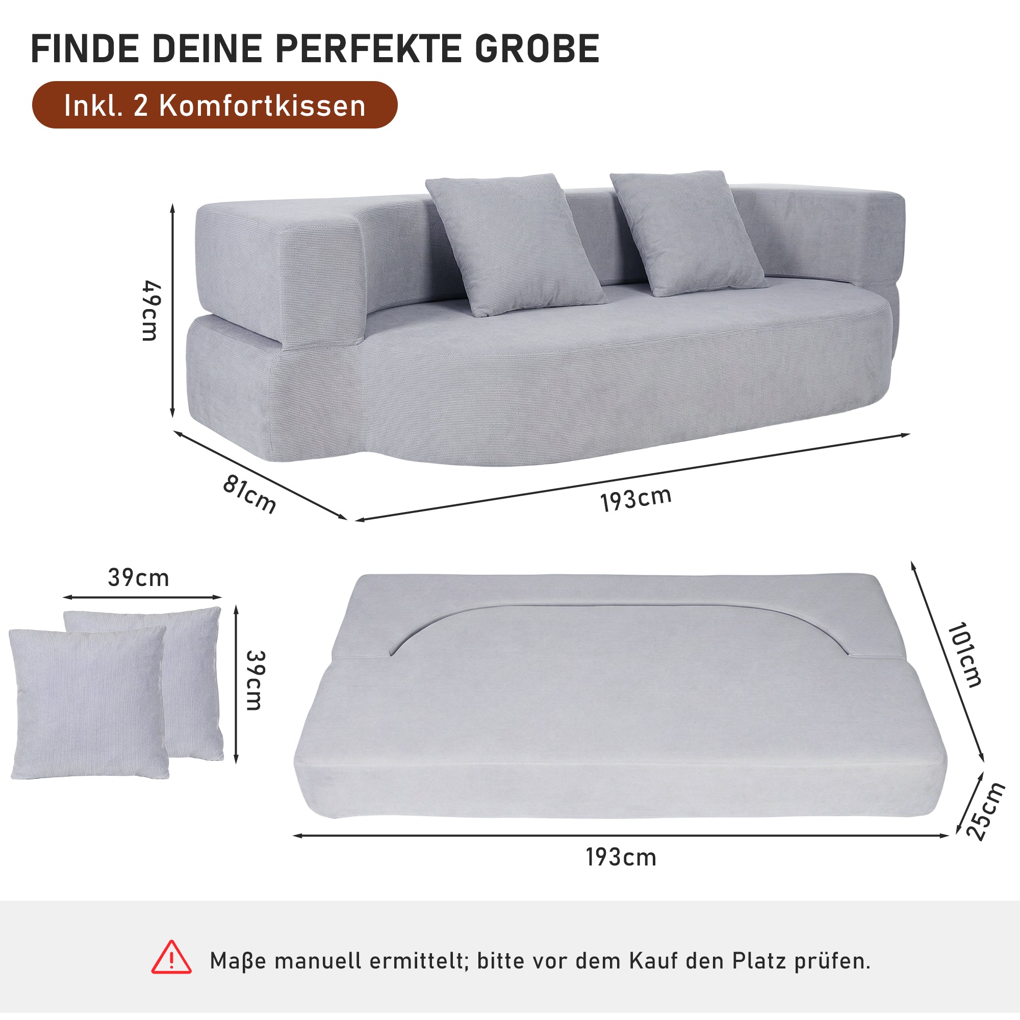 OYAJIA Klappbares Schlafsofa mit zwei Kissen, 193 x 81 cm