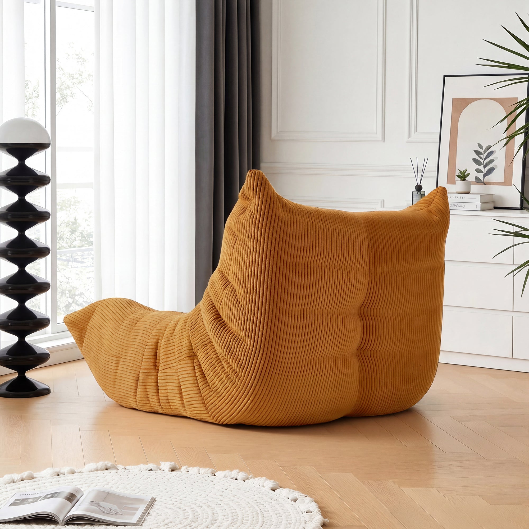OYAJIA Corduroy Bean Bag Chair with High-Density Foam and Backrest