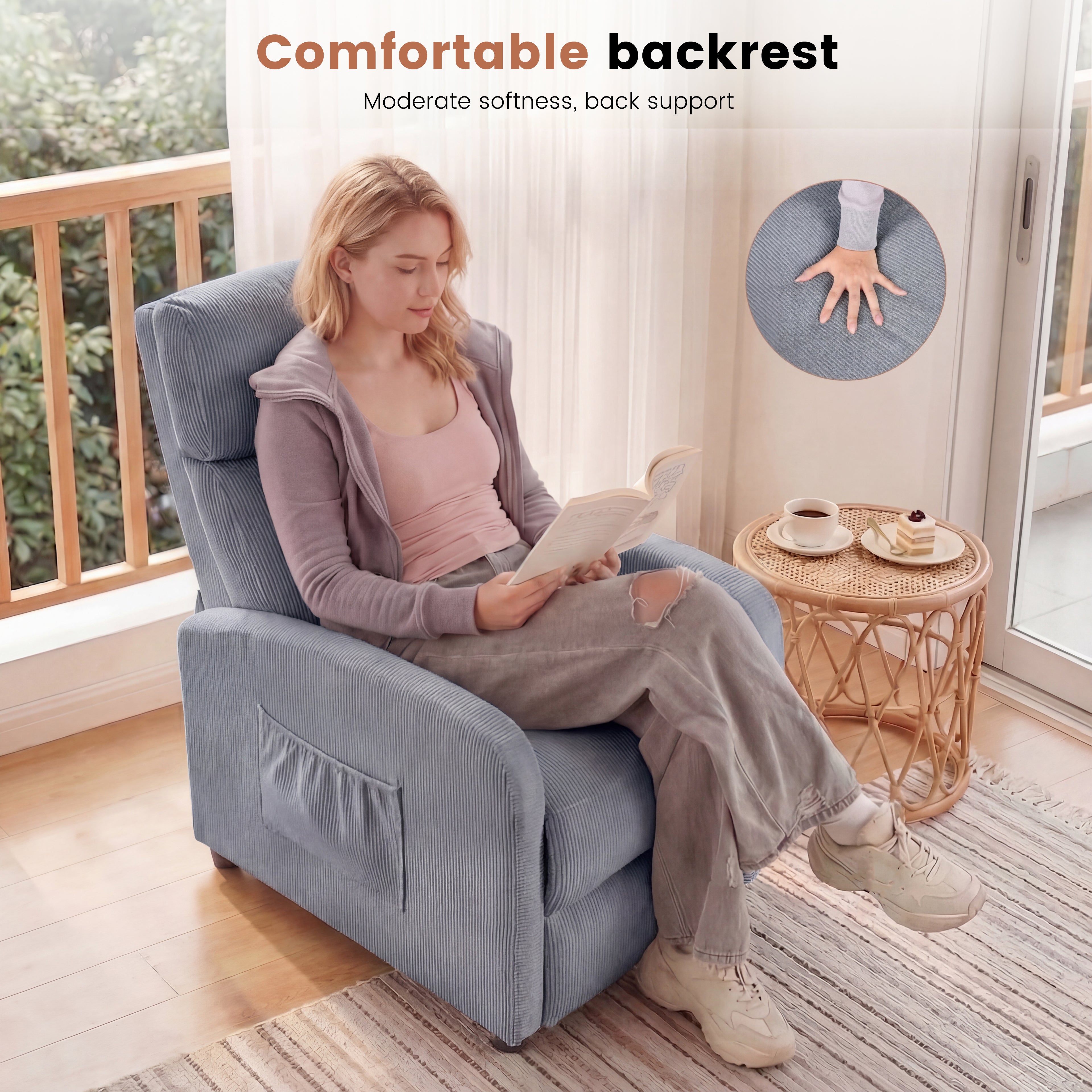 OYAJIA Ergonomic Reclining Lounge Chair with Adjustable Backrest and Side Pocket