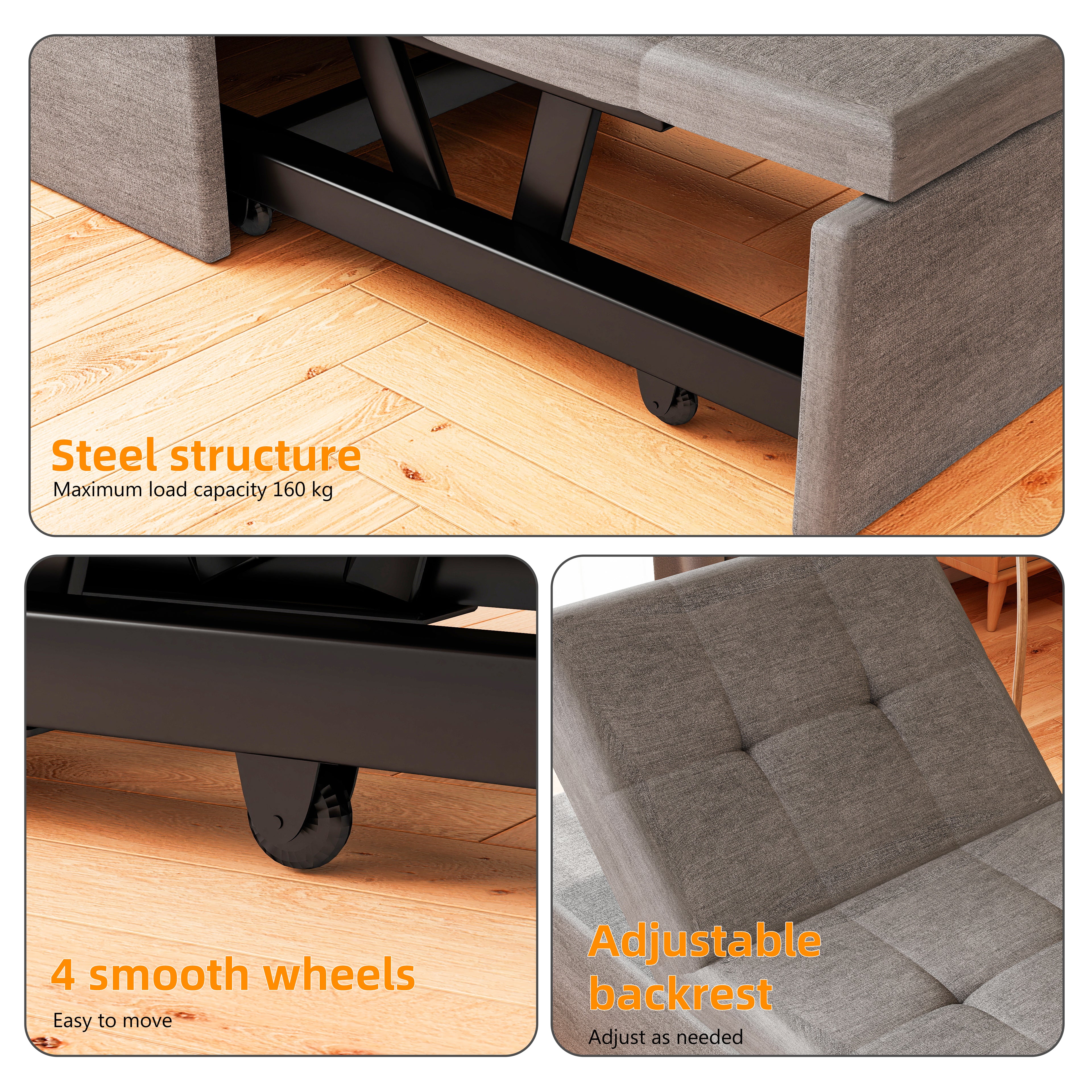 OYAJIA 3-in-1 Convertible Sofa Bed with Adjustable Backrest