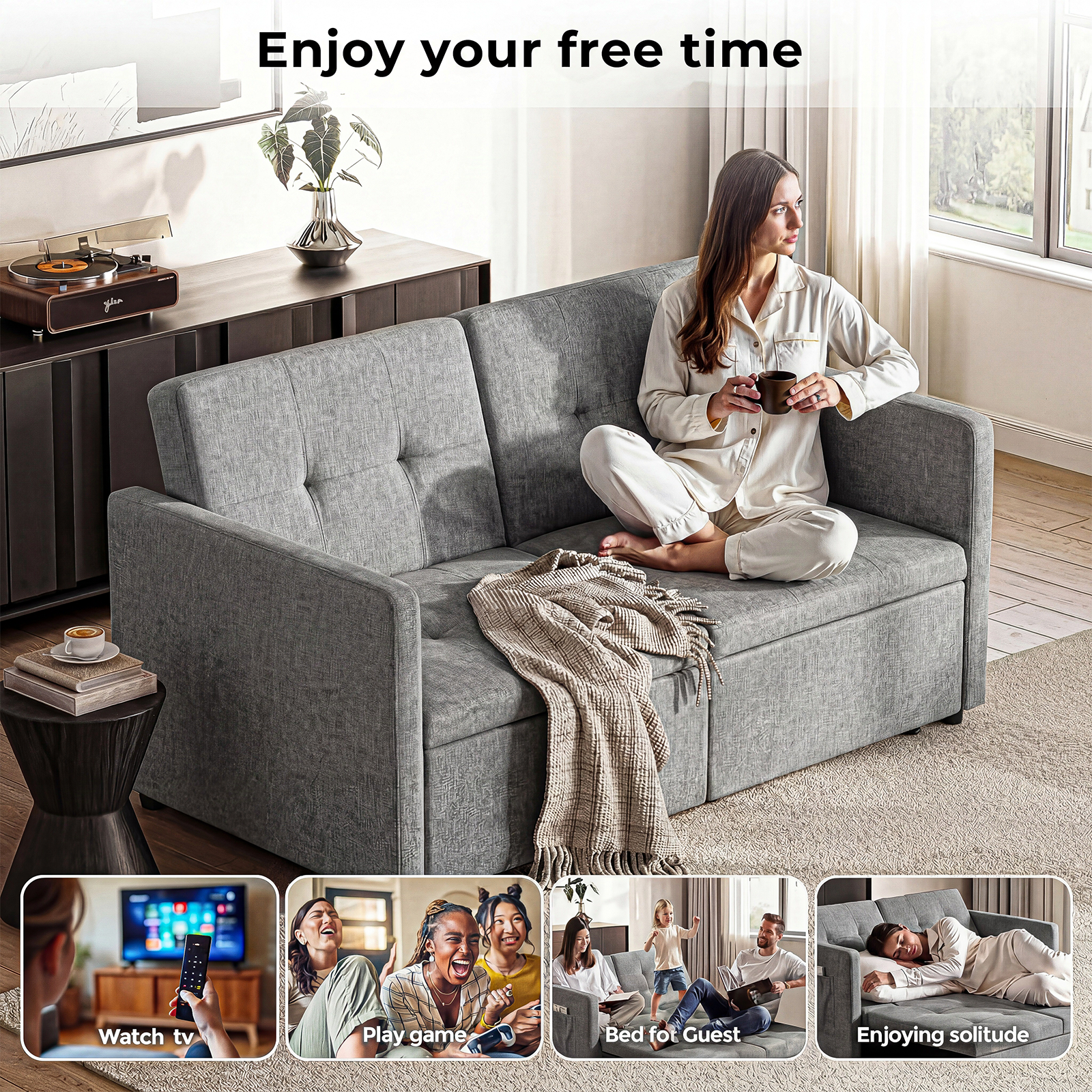 OYAJIA 3-in-1 Convertible Sofa Bed for Two with Adjustable Backrest