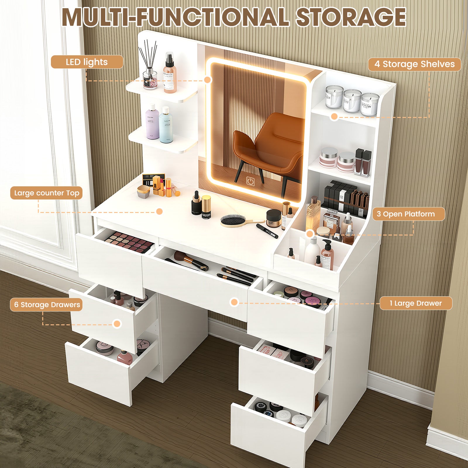 OYAJIA Vanity Dressing Table with Mirror and Storage Drawers