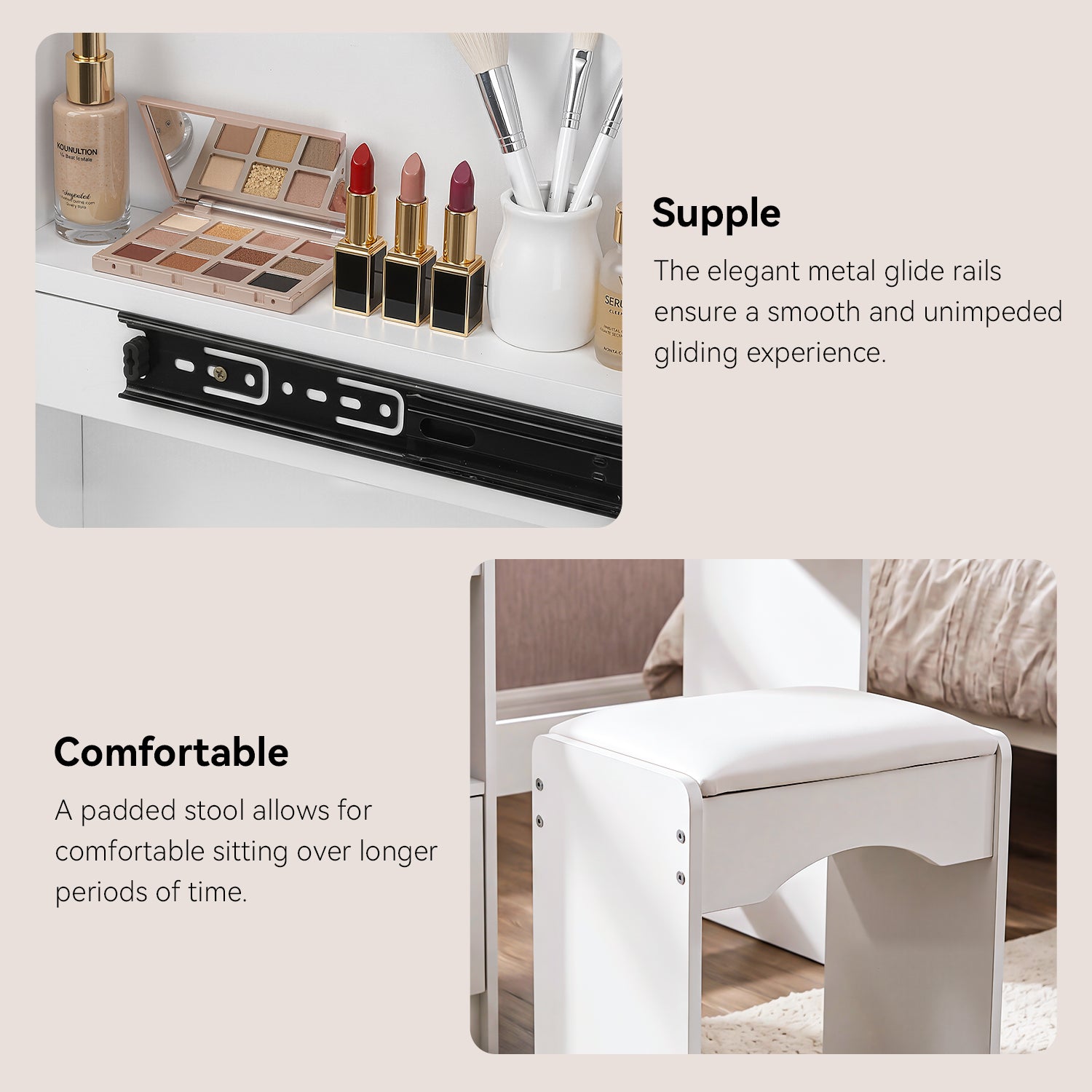 OYAJIA Modern Dressing Table with Mirror, LED Lights and Storage Drawers