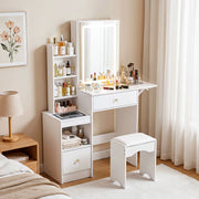 OYAJIA Modern Dressing Table with Mirror, LED Lights and Storage Drawers