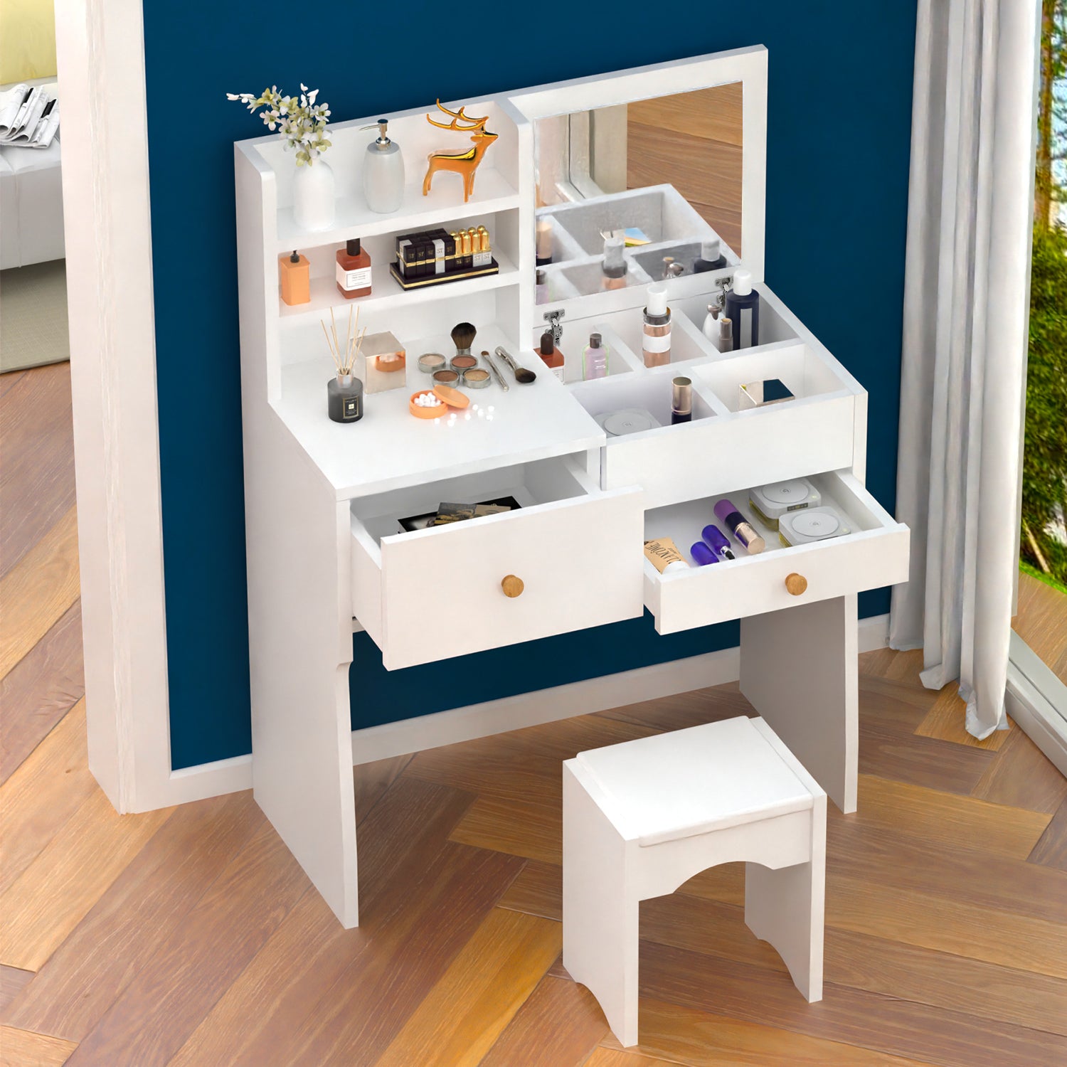 OYAJIA Bedroom Vanity Dressing Table with Mirror and Storage Drawers