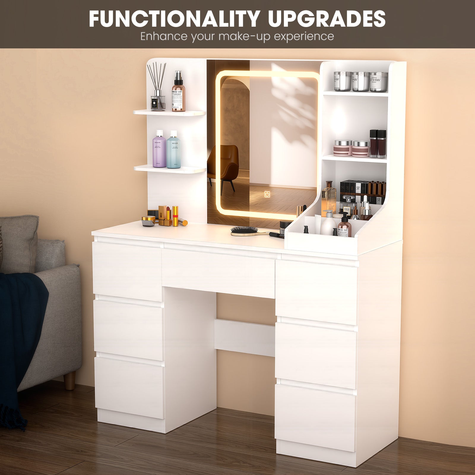 OYAJIA Vanity Dressing Table with Mirror and Storage Drawers